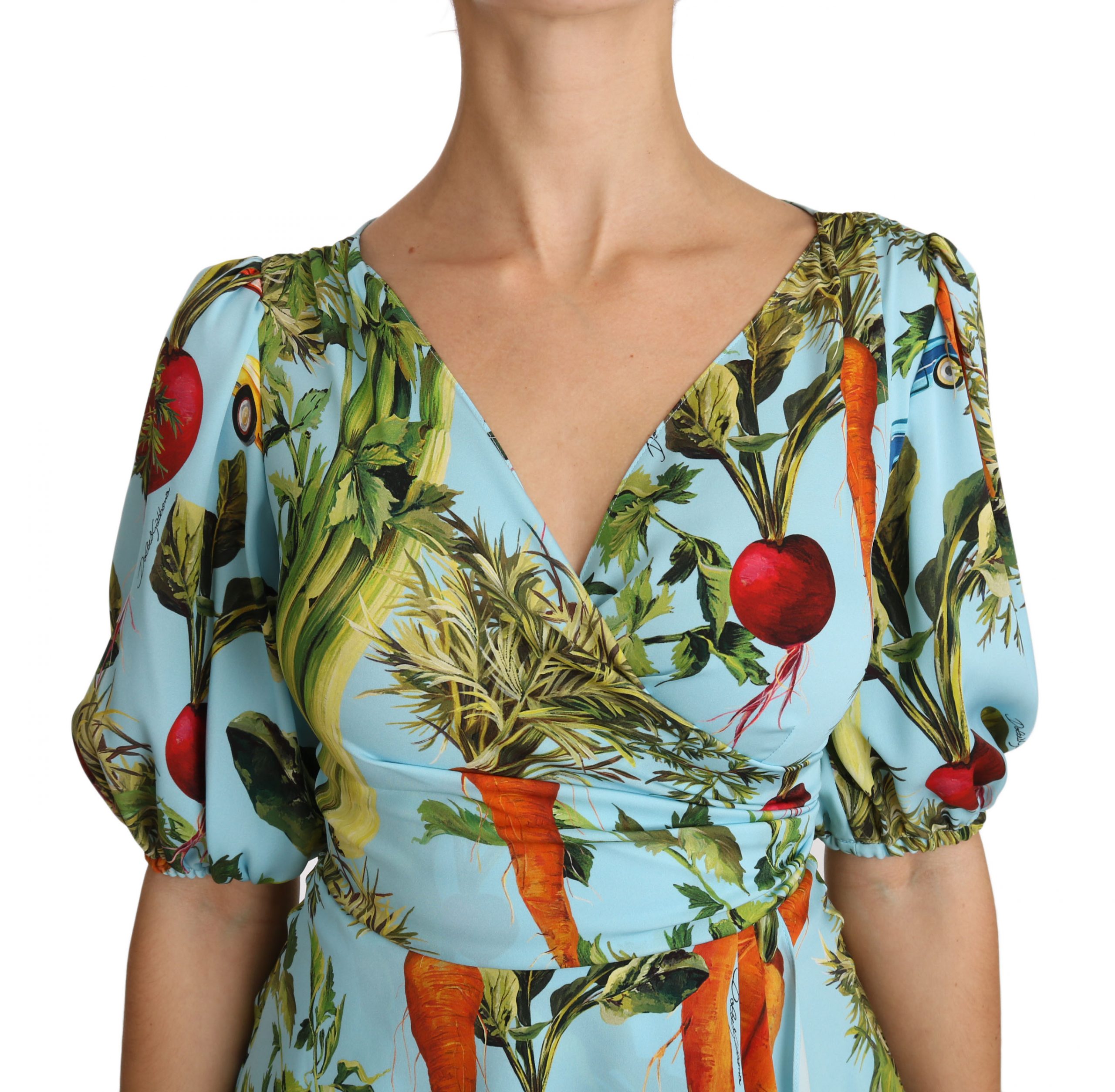 Dolce & Gabbana Multicolor Vegetable Print Silk Top Peplum Wrap Blouse - Image 4