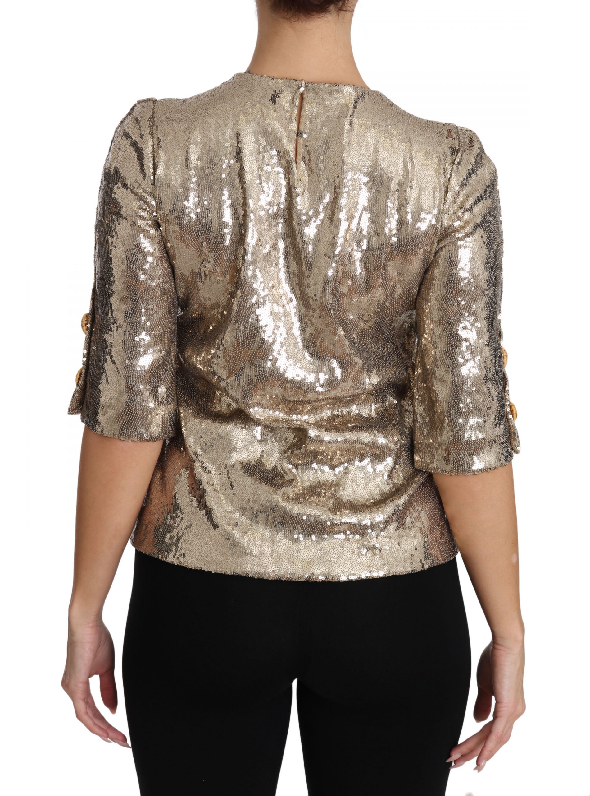 Dolce & Gabbana Gold Sequined Parrot Crystal Blouse - Image 2