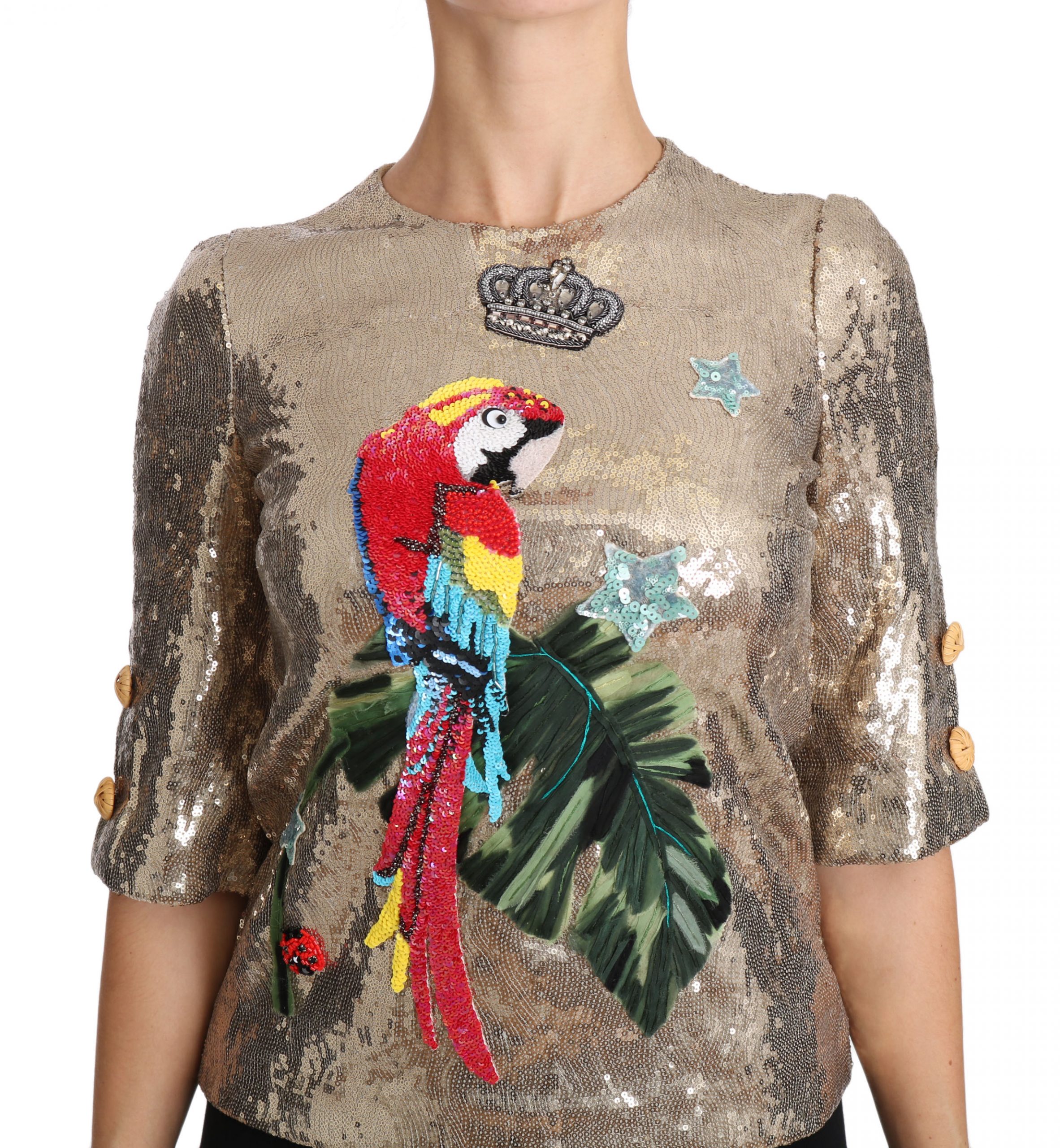 Dolce & Gabbana Gold Sequined Parrot Crystal Blouse - Image 3