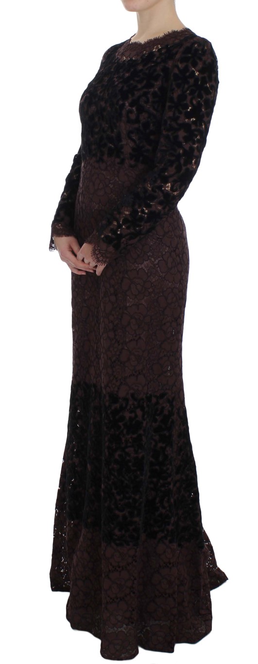 Dolce & Gabbana Purple Floral Lace Ricamo Maxi Dress - Image 2