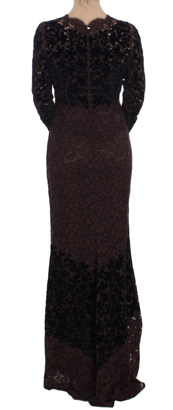 Dolce & Gabbana Purple Floral Lace Ricamo Maxi Dress - Image 3