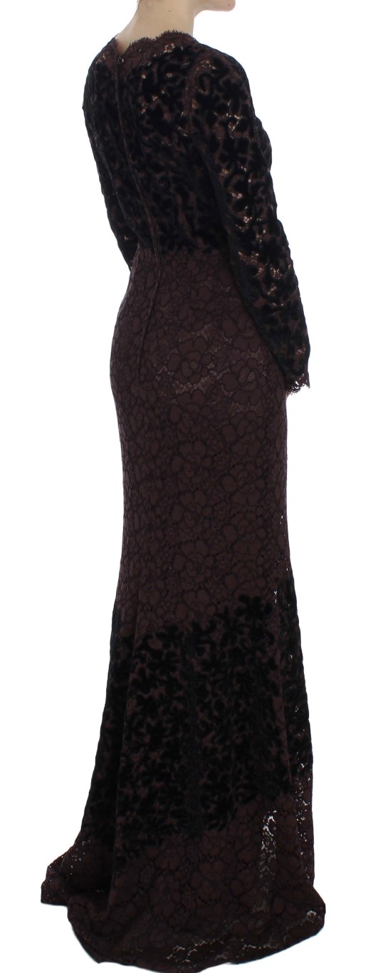 Dolce & Gabbana Purple Floral Lace Ricamo Maxi Dress - Image 4