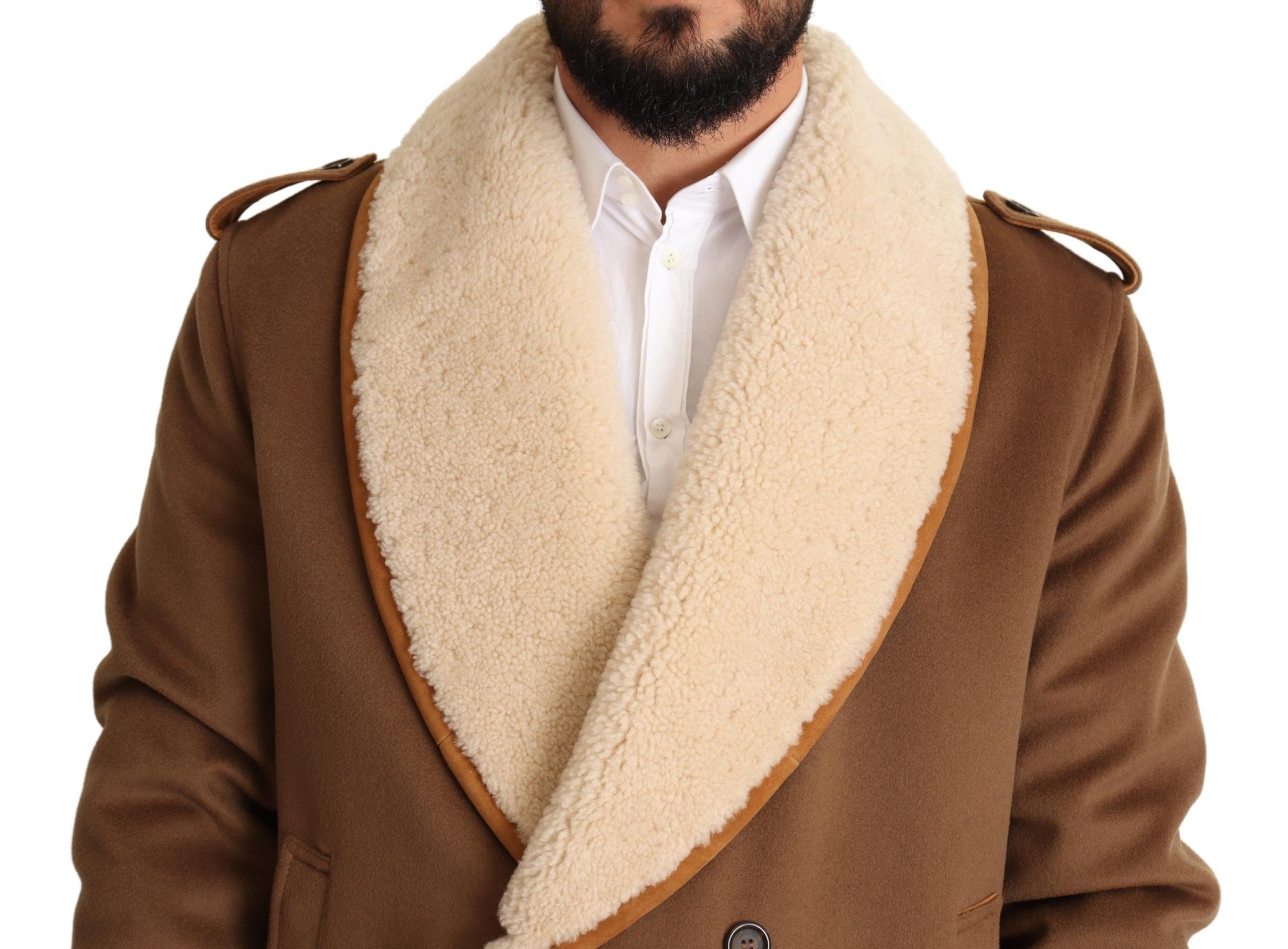 Dolce & Gabbana Brown Double Breasted Shearling Coat Jacket - Image 4