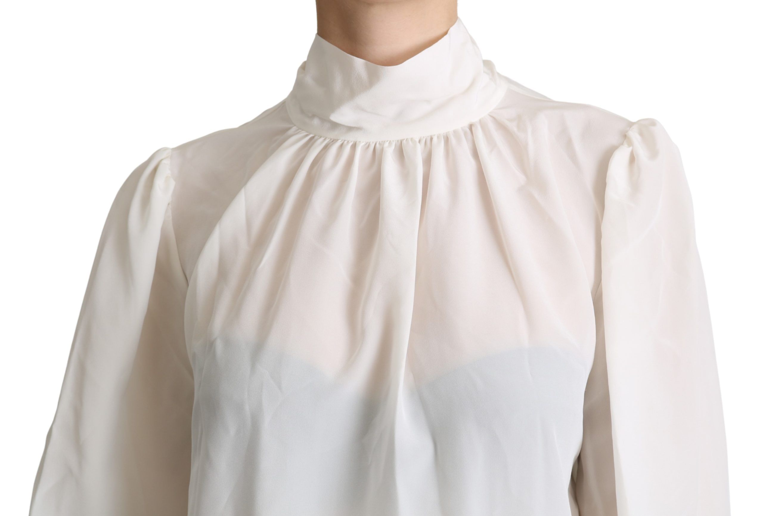 Dolce & Gabbana White Silk Pussy Bow Long Sleeved Top Blouse - Image 5