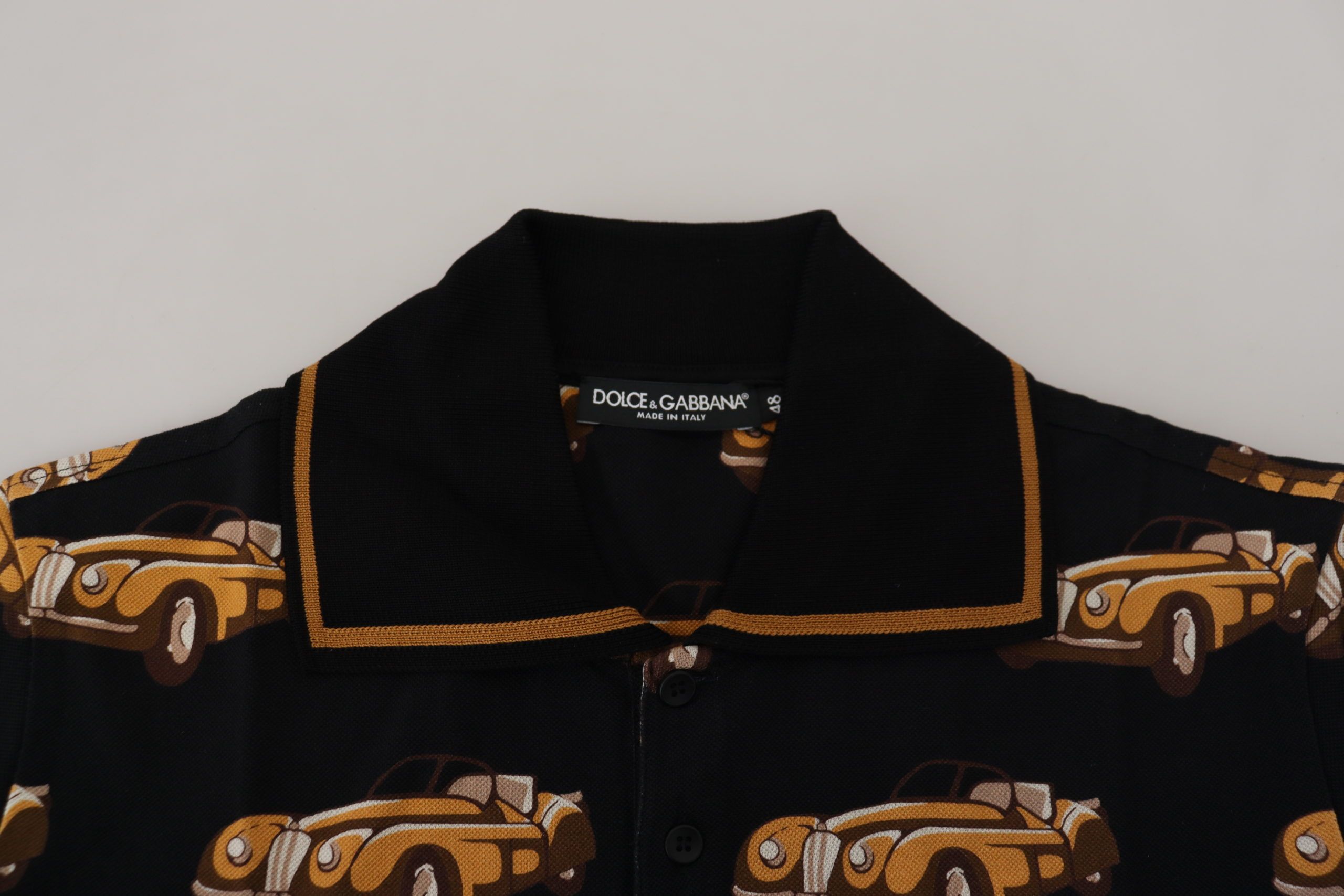 Dolce & Gabbana Black Car Print Short Sleeve Polo T-shirt - Image 4