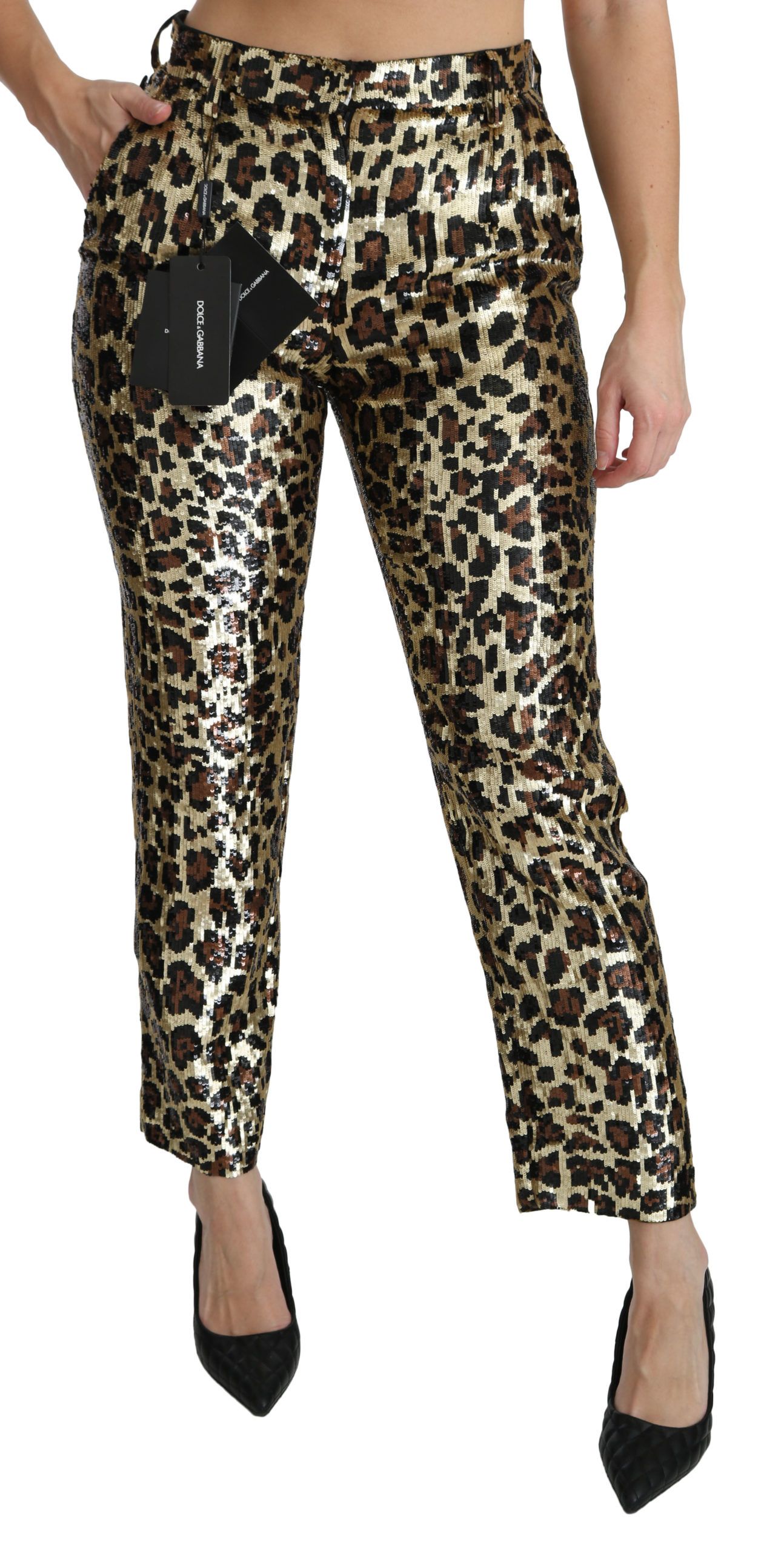 Dolce & Gabbana Brown Leopard Sequined High Waist Pants - Image 2