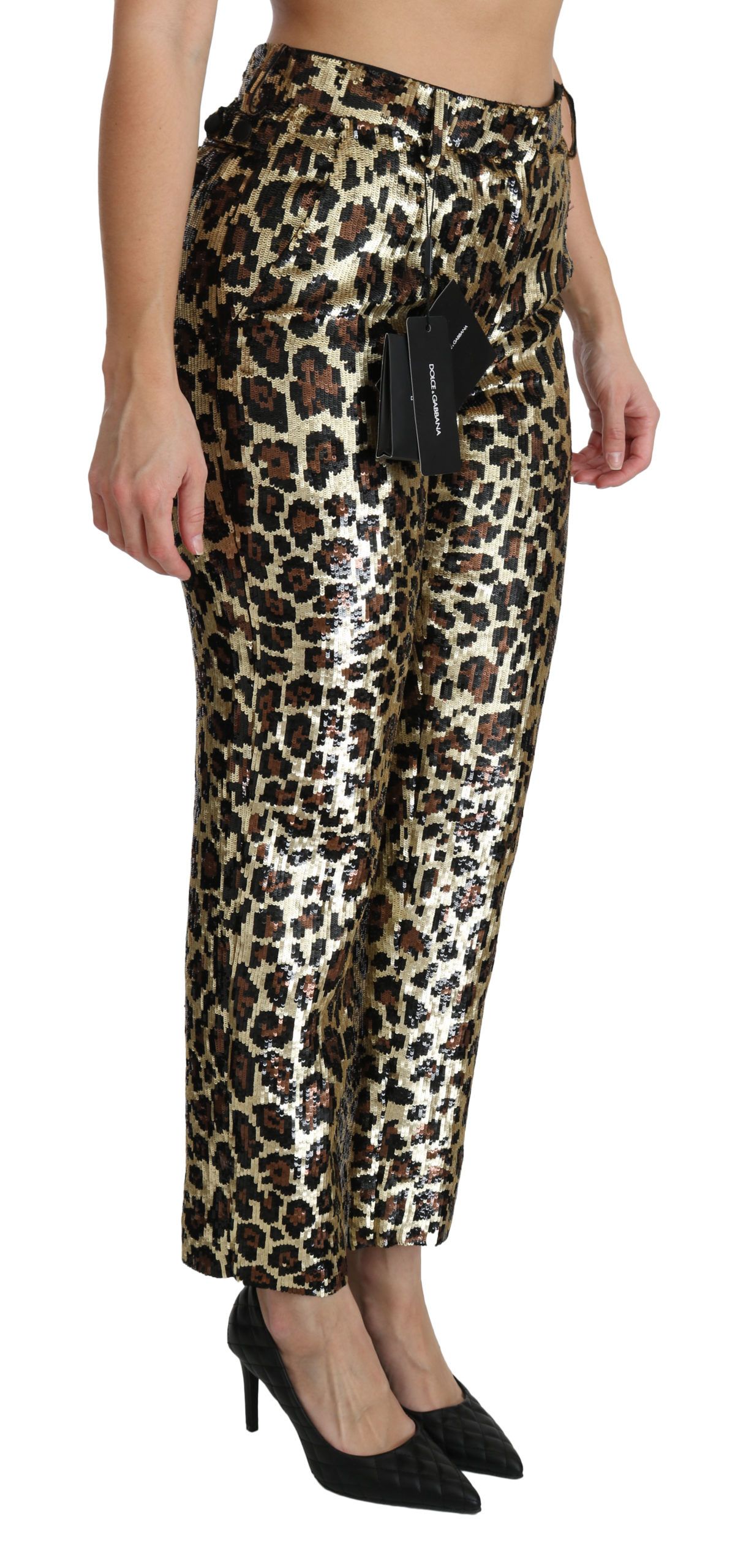 Dolce & Gabbana Brown Leopard Sequined High Waist Pants - Image 3