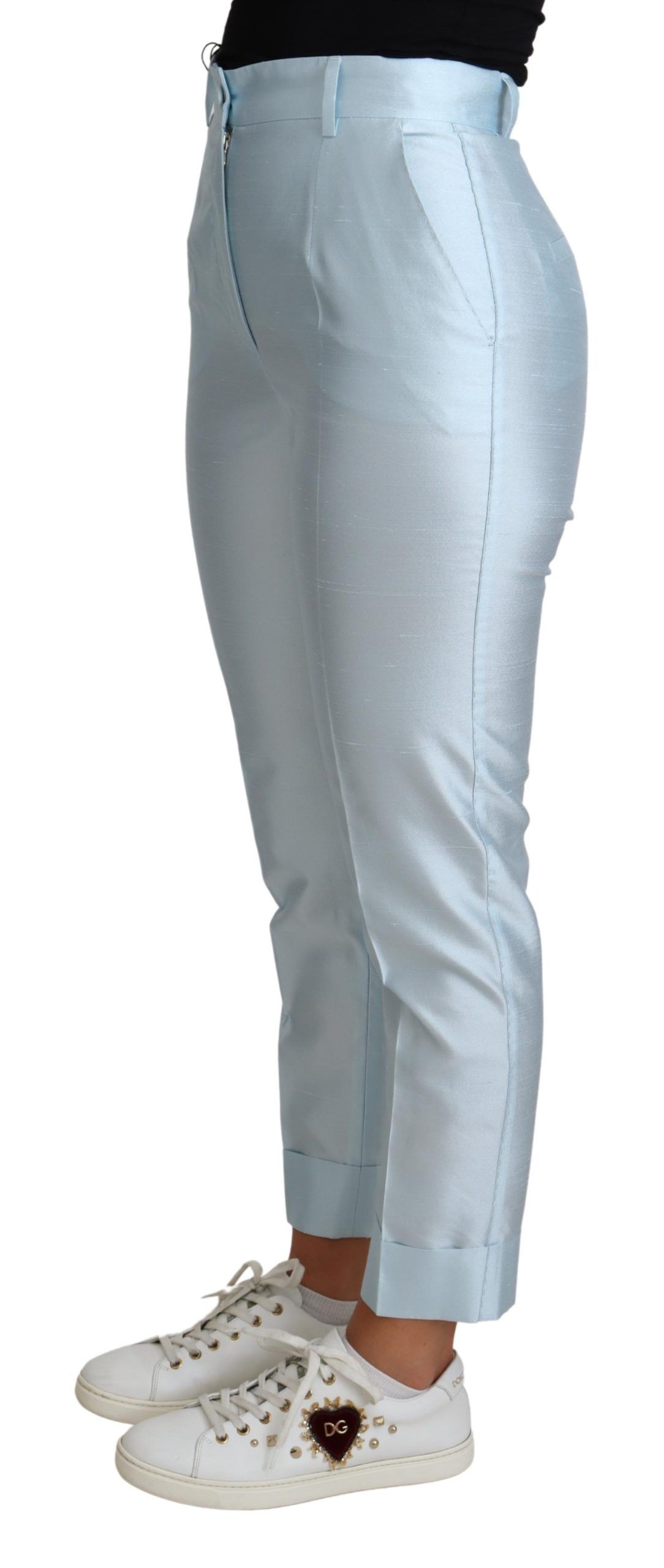Dolce & Gabbana Light Blue Silk Cropped Tapered Trouser Pants - Image 2