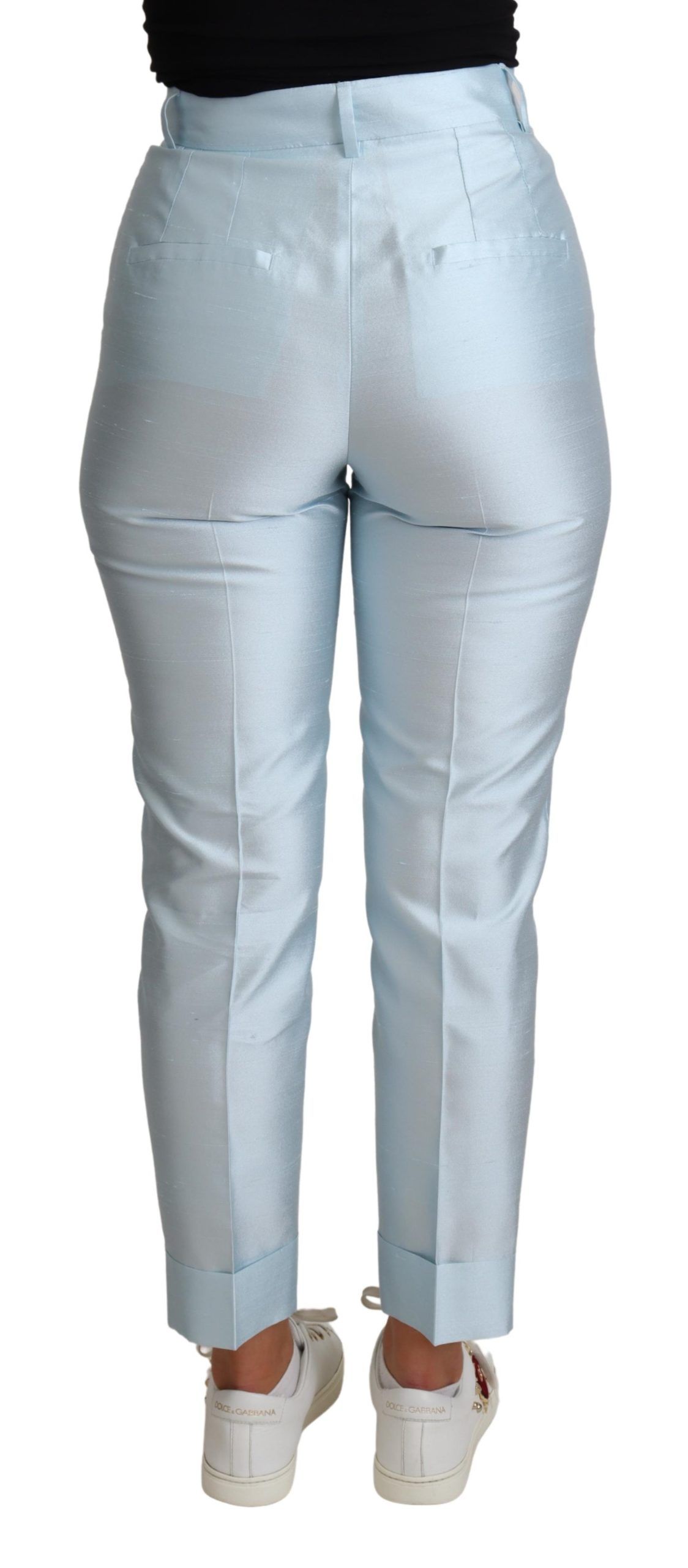 Dolce & Gabbana Light Blue Silk Cropped Tapered Trouser Pants - Image 3