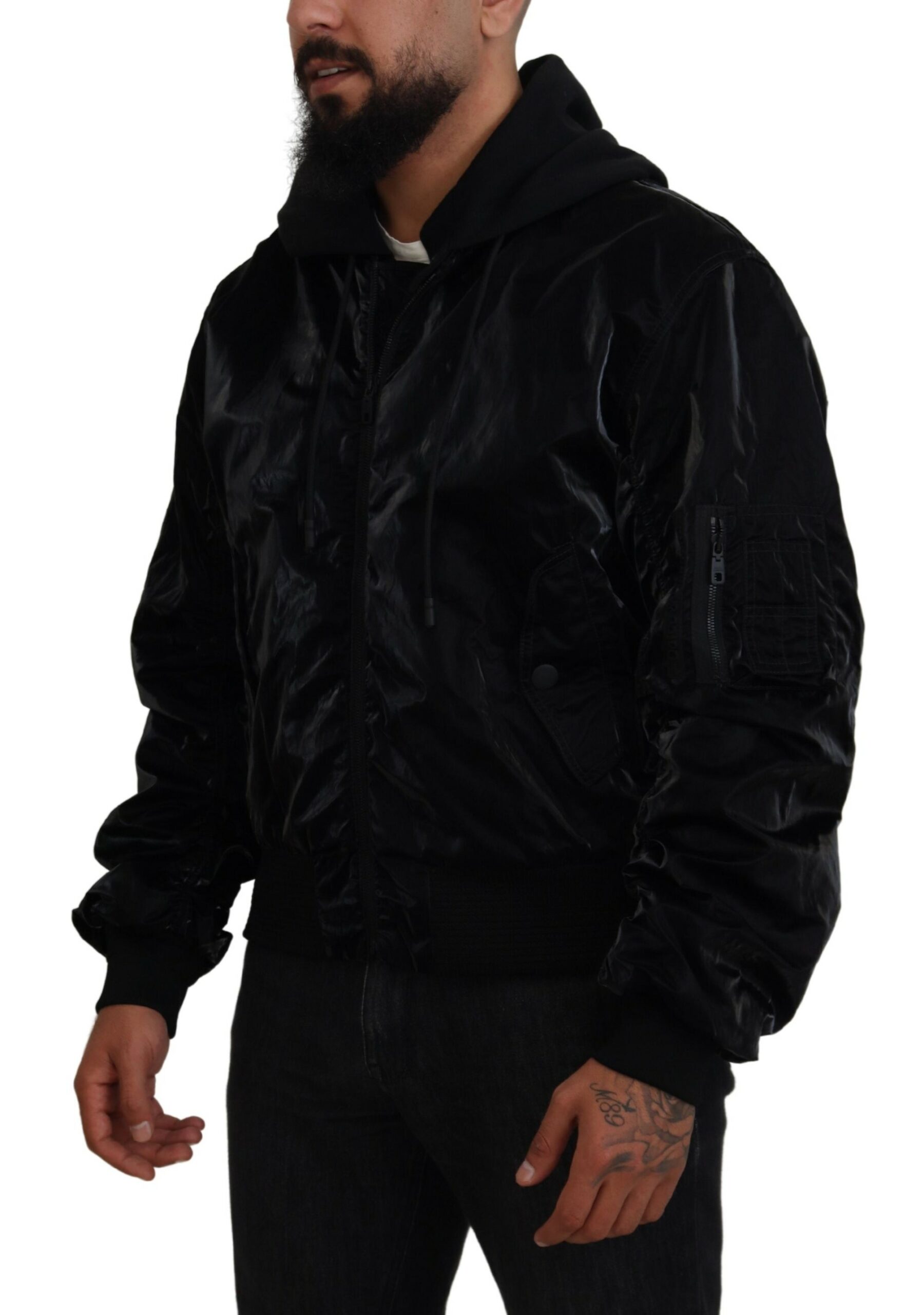 Dolce & Gabbana Black Nylon Hooded Full Zip Bomber Jacket - Image 2
