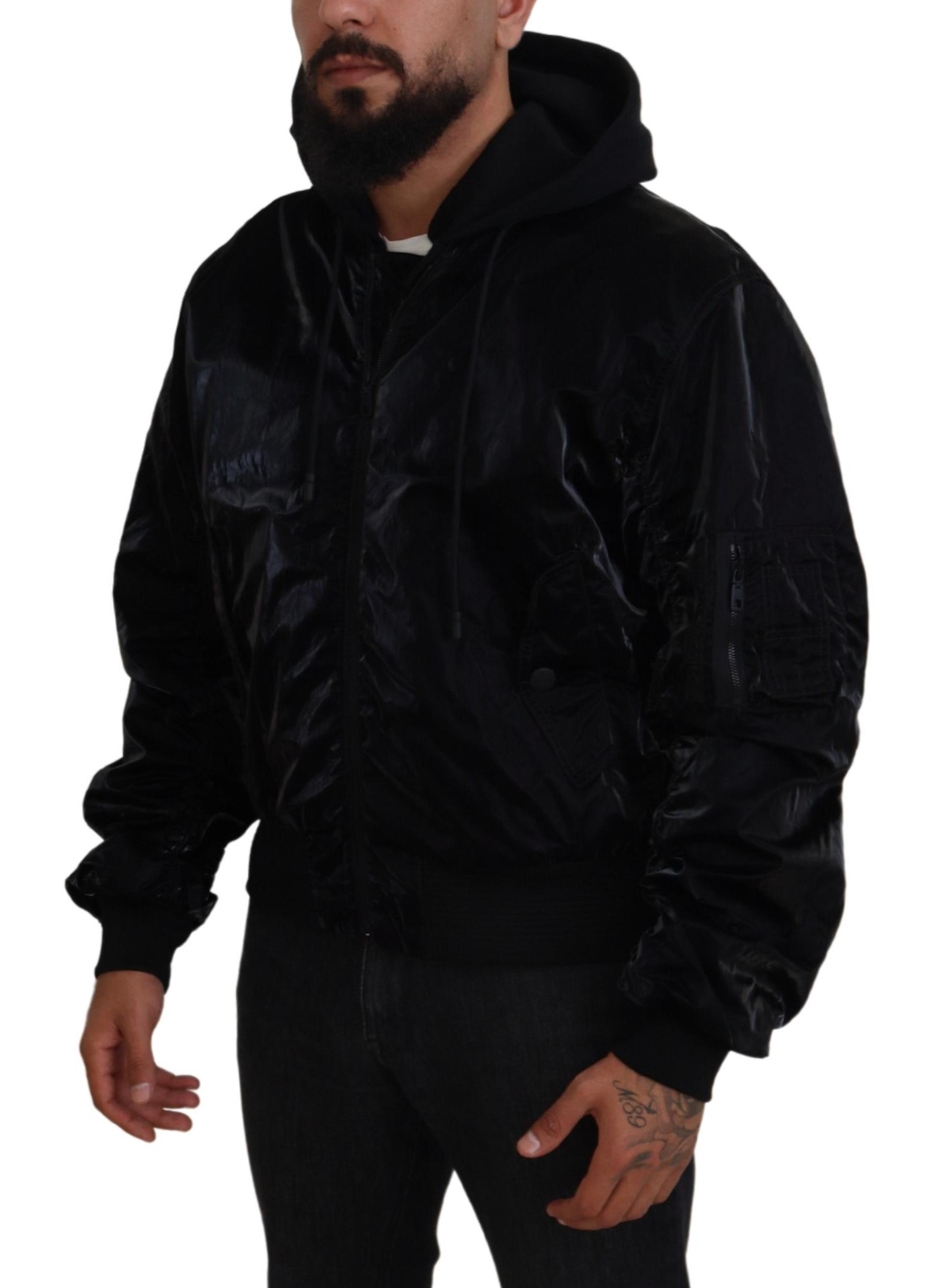Dolce & Gabbana Black Nylon Hooded Full Zip Bomber Jacket - Image 5