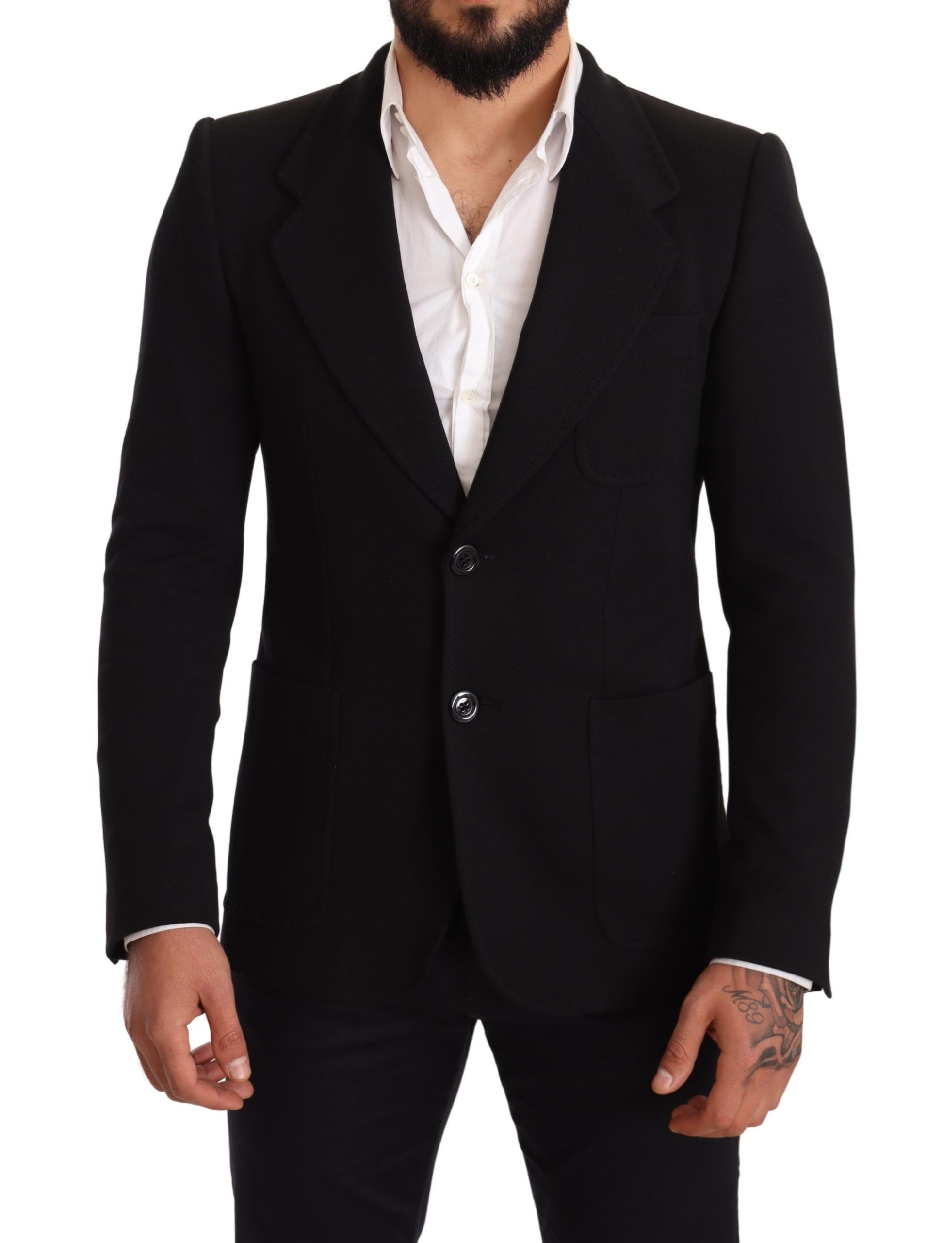 Dolce & Gabbana Black Cotton Slim Fit Coat Jacket Blazer