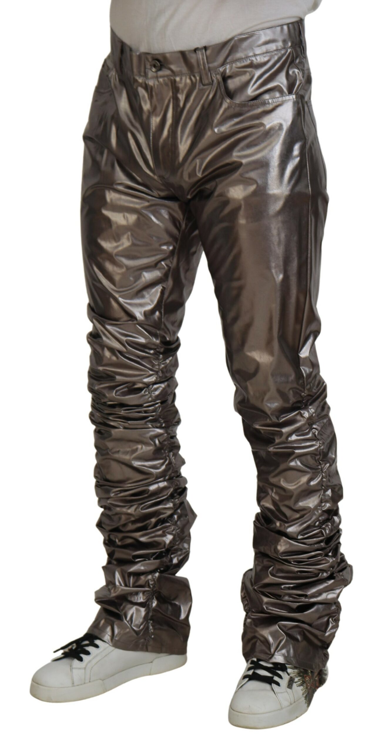 Dolce & Gabbana Silver Metallic Nylon Stretch Pants - Image 2