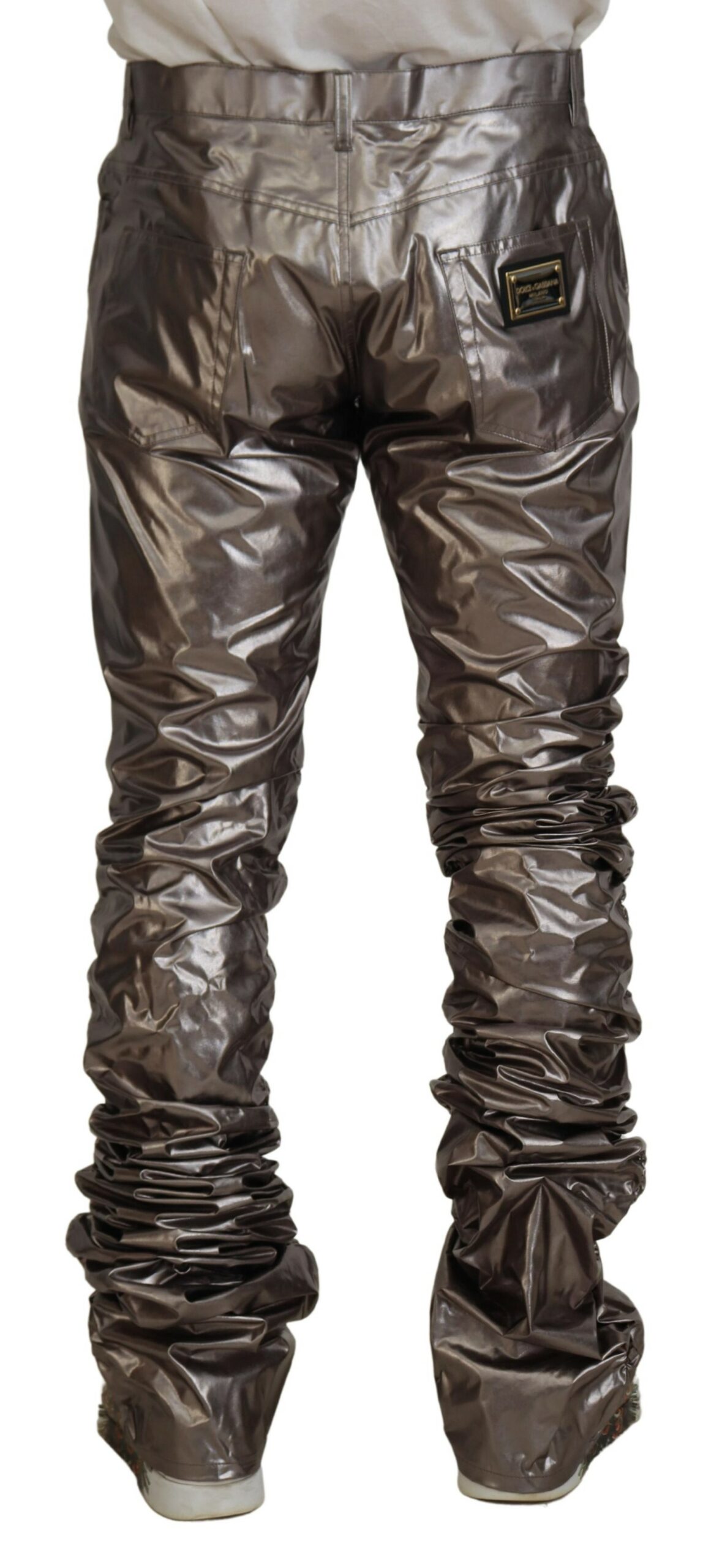 Dolce & Gabbana Silver Metallic Nylon Stretch Pants - Image 3