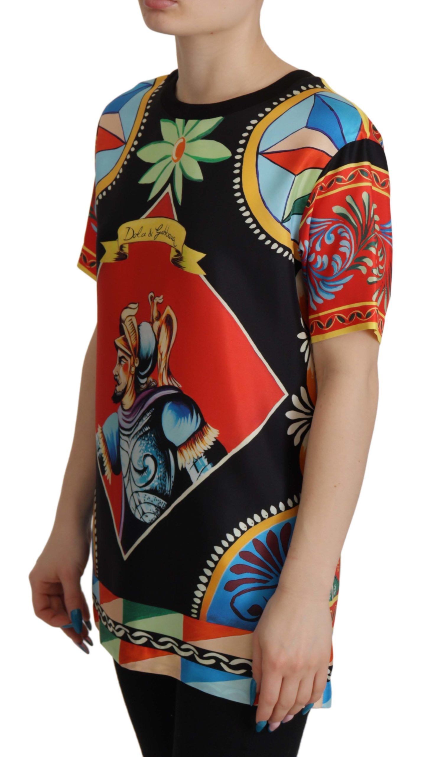 Dolce & Gabbana Multicolor Soldier Carretto Silk Top T-shirt - Image 6