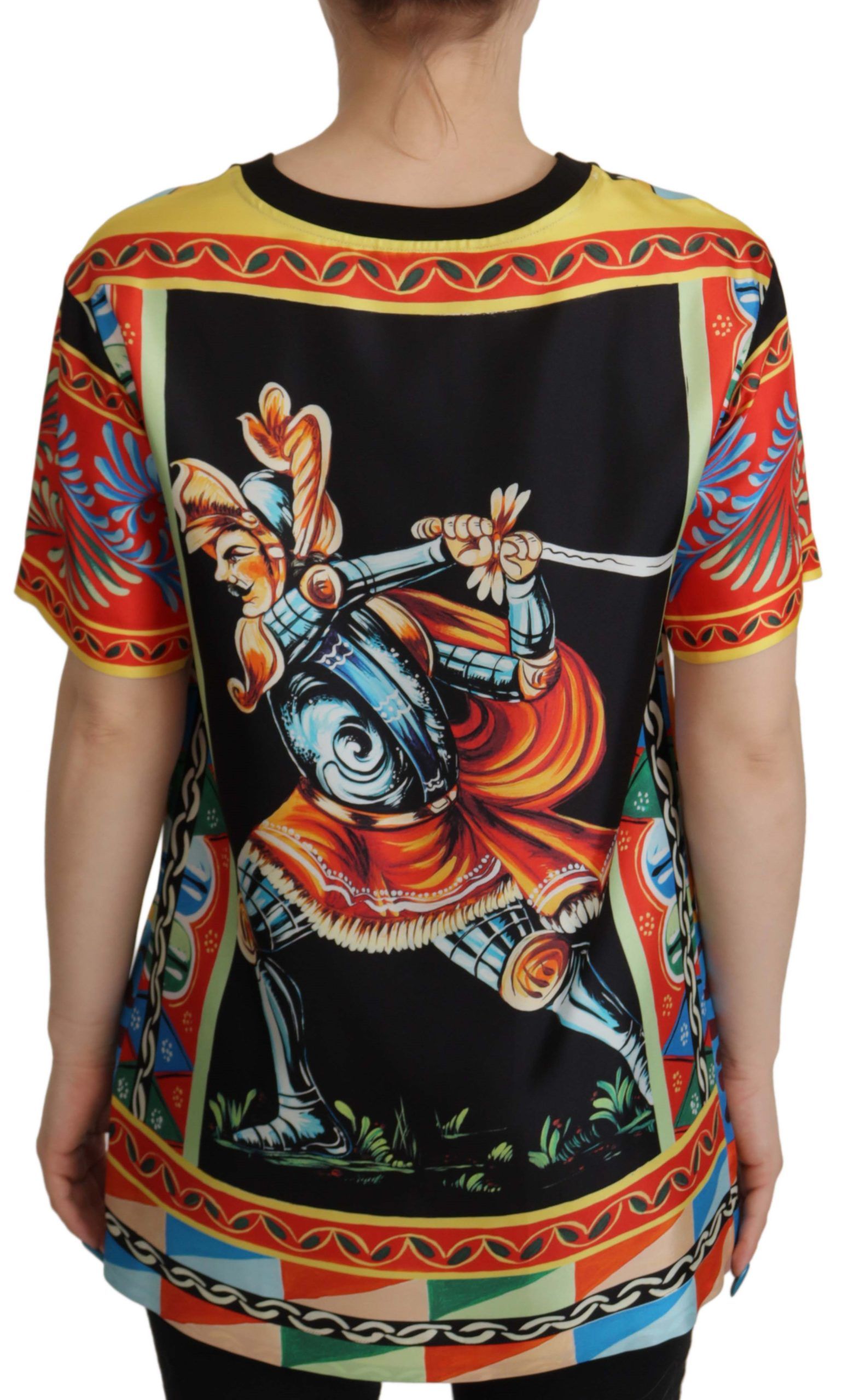 Dolce & Gabbana Multicolor Soldier Carretto Silk Top T-shirt - Image 7