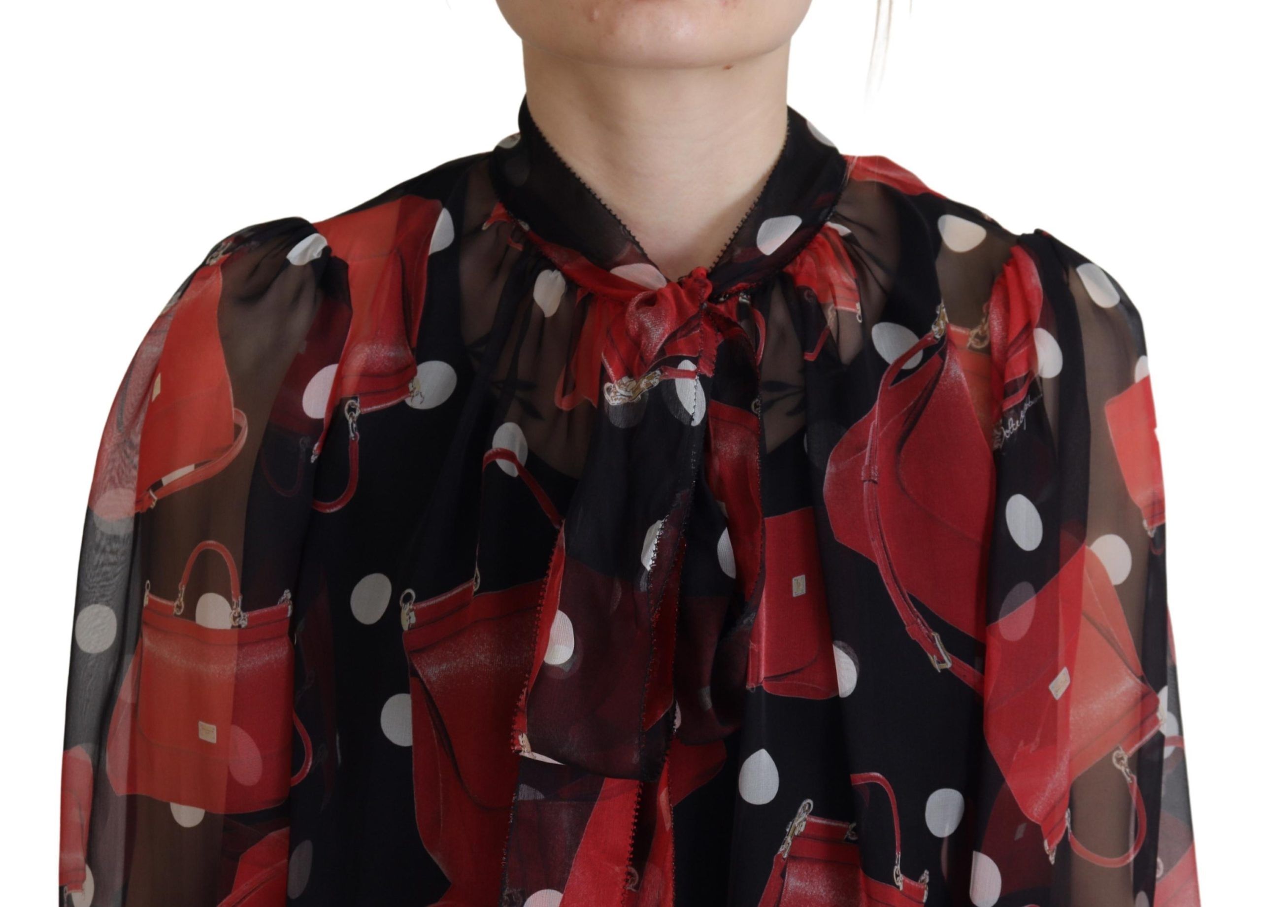Dolce & Gabbana Black Red Sicily Bag Silk Shirt Top Blouse - Image 3