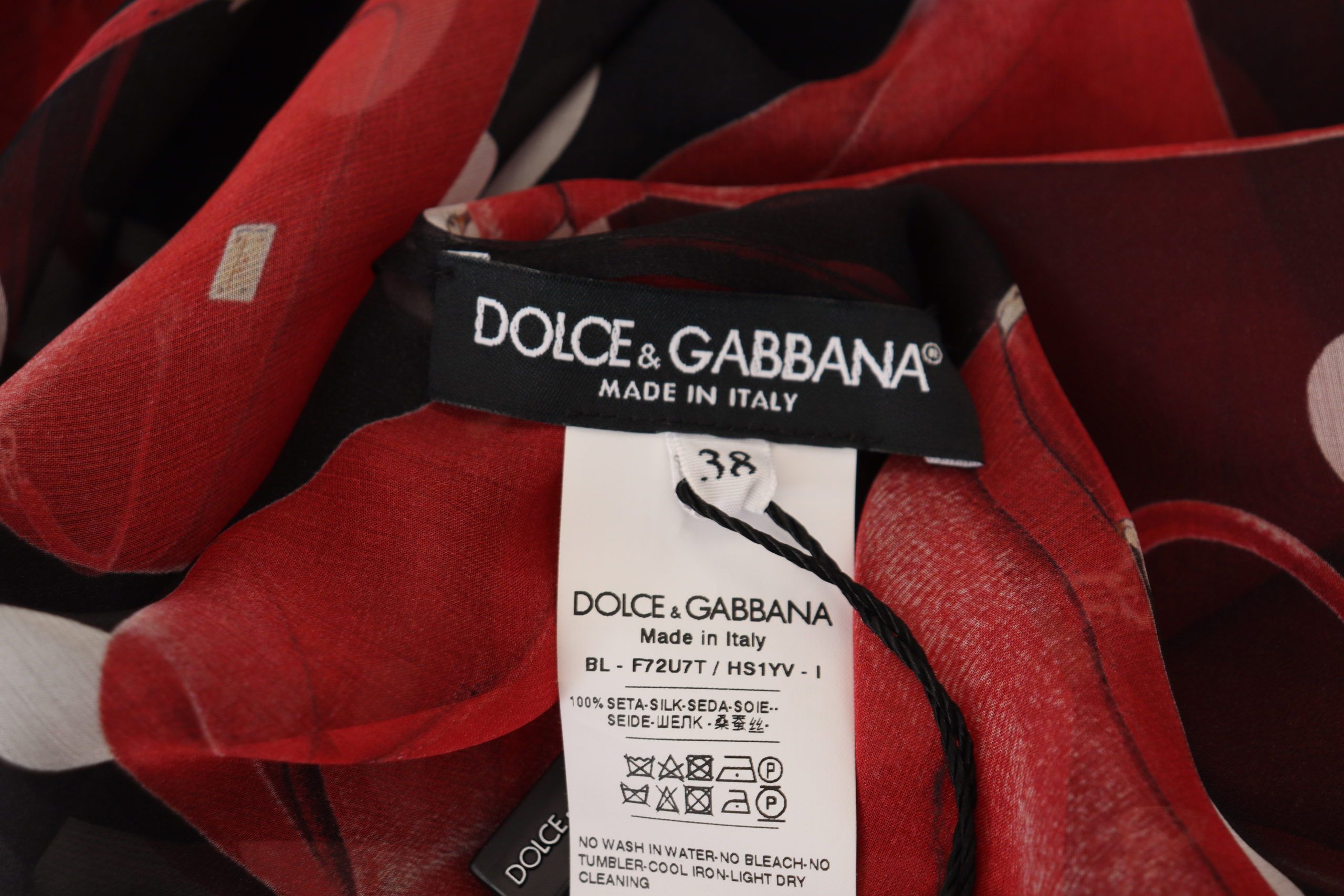 Dolce & Gabbana Black Red Sicily Bag Silk Shirt Top Blouse - Image 5