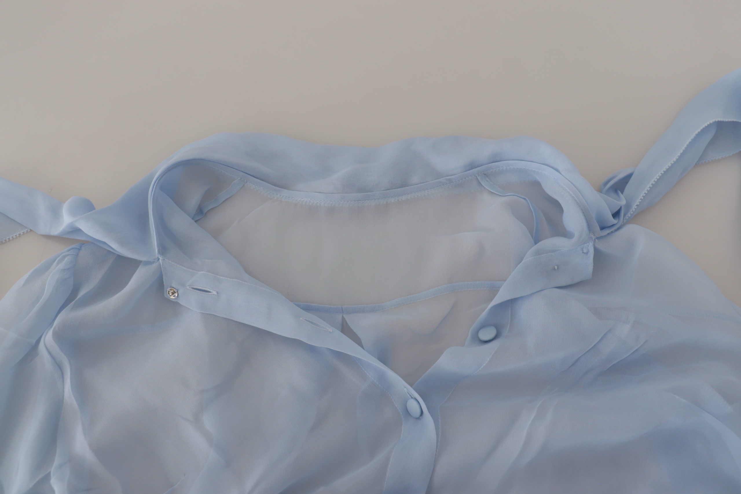 Dolce & Gabbana Light Blue Silk Ascot Collar Long Sleeves Top - Image 6