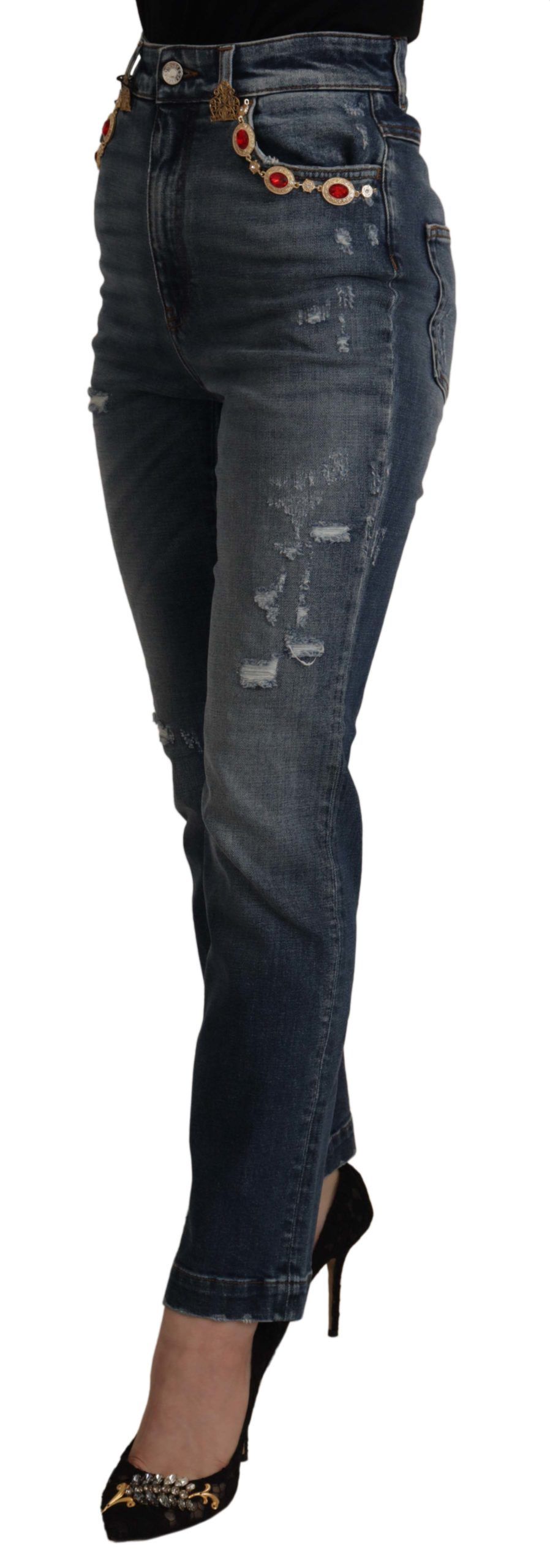 Dolce & Gabbana Blue Denim Crystal Embellished Pants Jeans - Image 3
