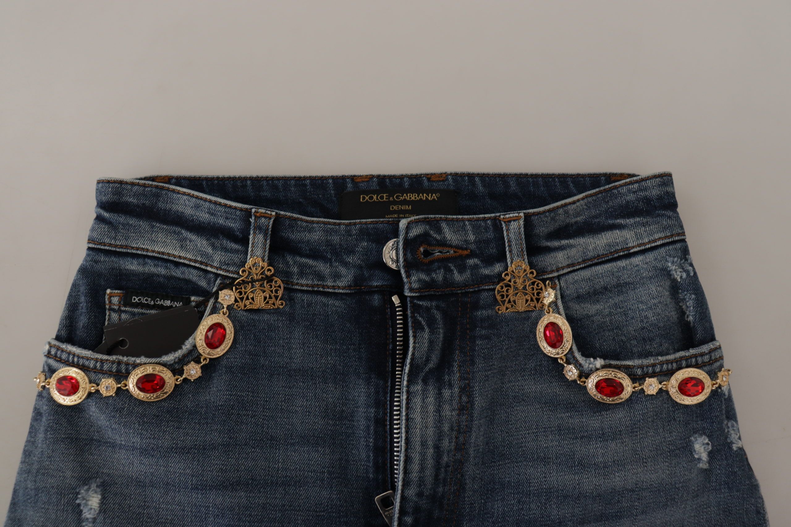 Dolce & Gabbana Blue Denim Crystal Embellished Pants Jeans - Image 7