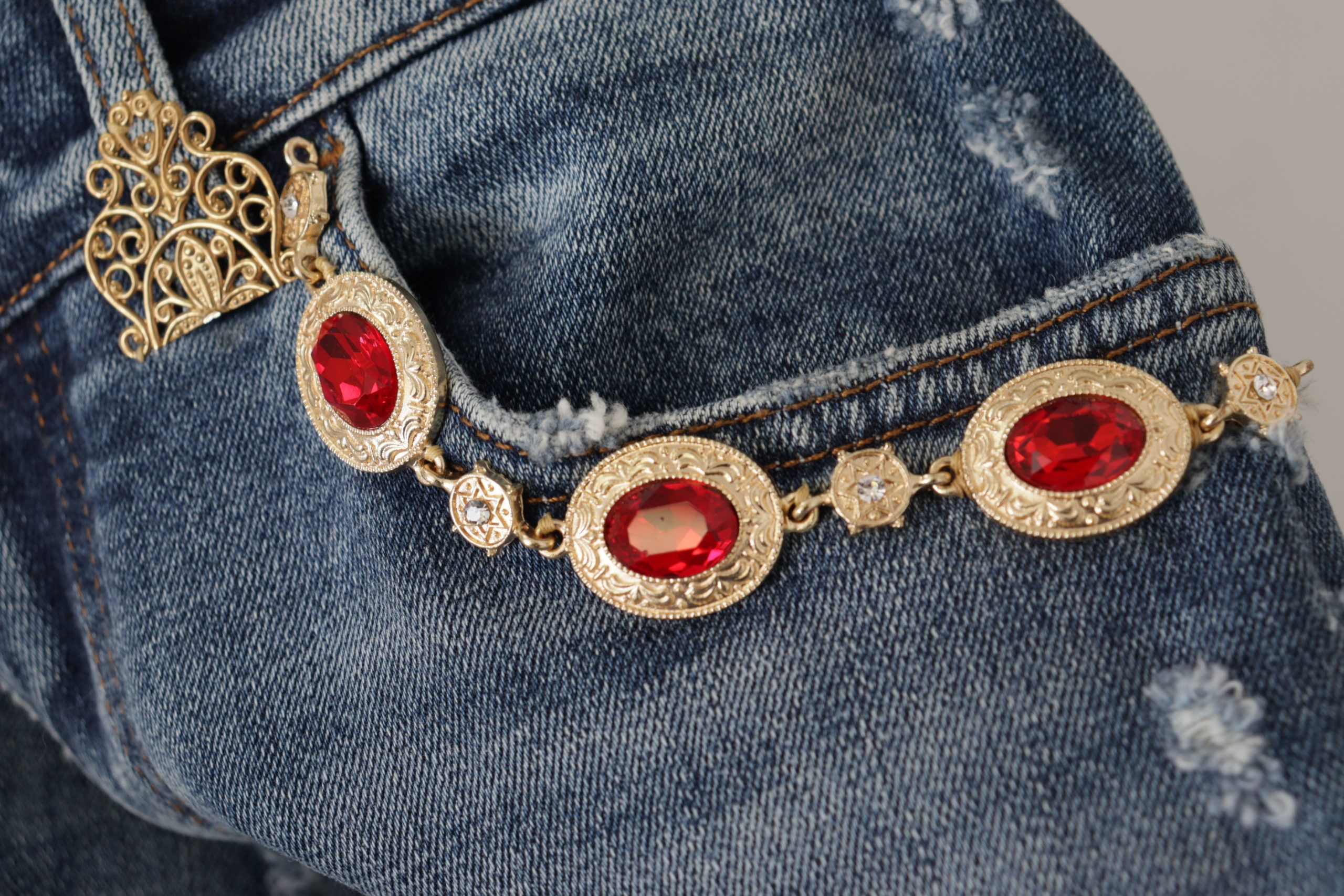 Dolce & Gabbana Blue Denim Crystal Embellished Pants Jeans - Image 6