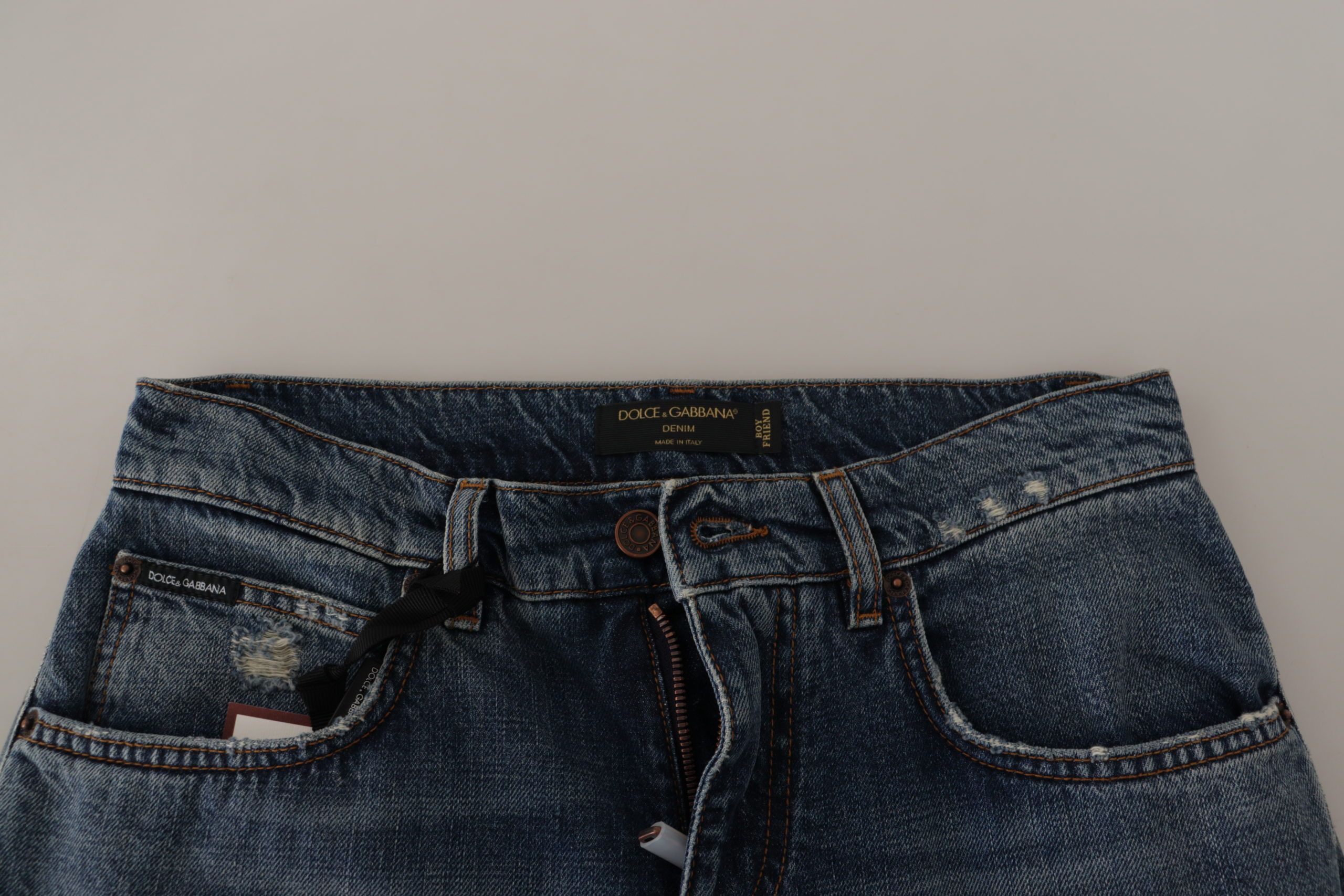 Dolce & Gabbana Blue Denim Baroque Heart Logo Patch Pants Jeans - Image 3