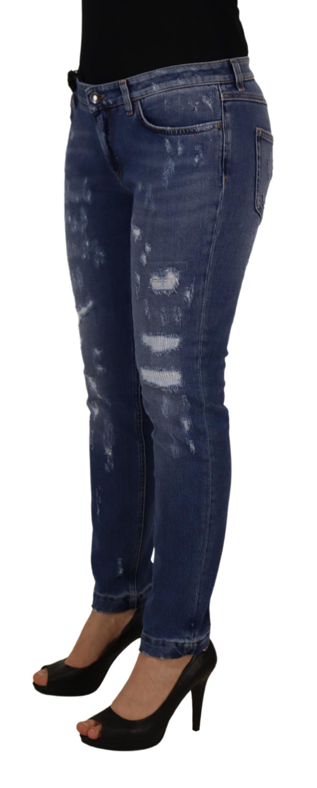 Dolce & Gabbana Blue Washed Cotton Skinny Low Waist Denim Jeans - Image 2