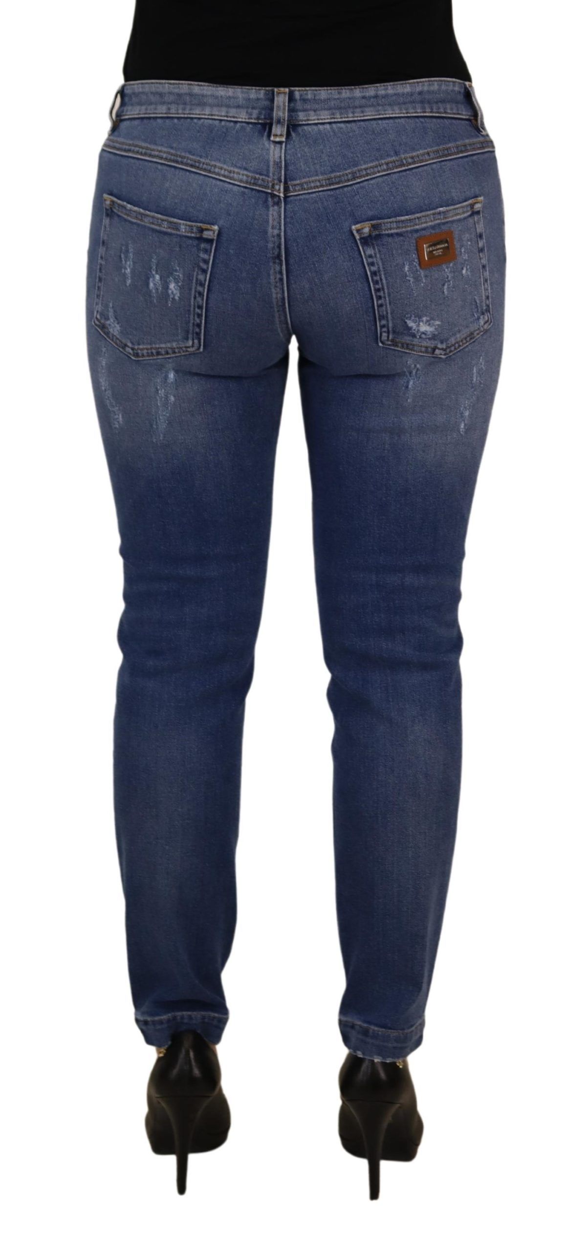 Dolce & Gabbana Blue Washed Cotton Skinny Low Waist Denim Jeans - Image 3