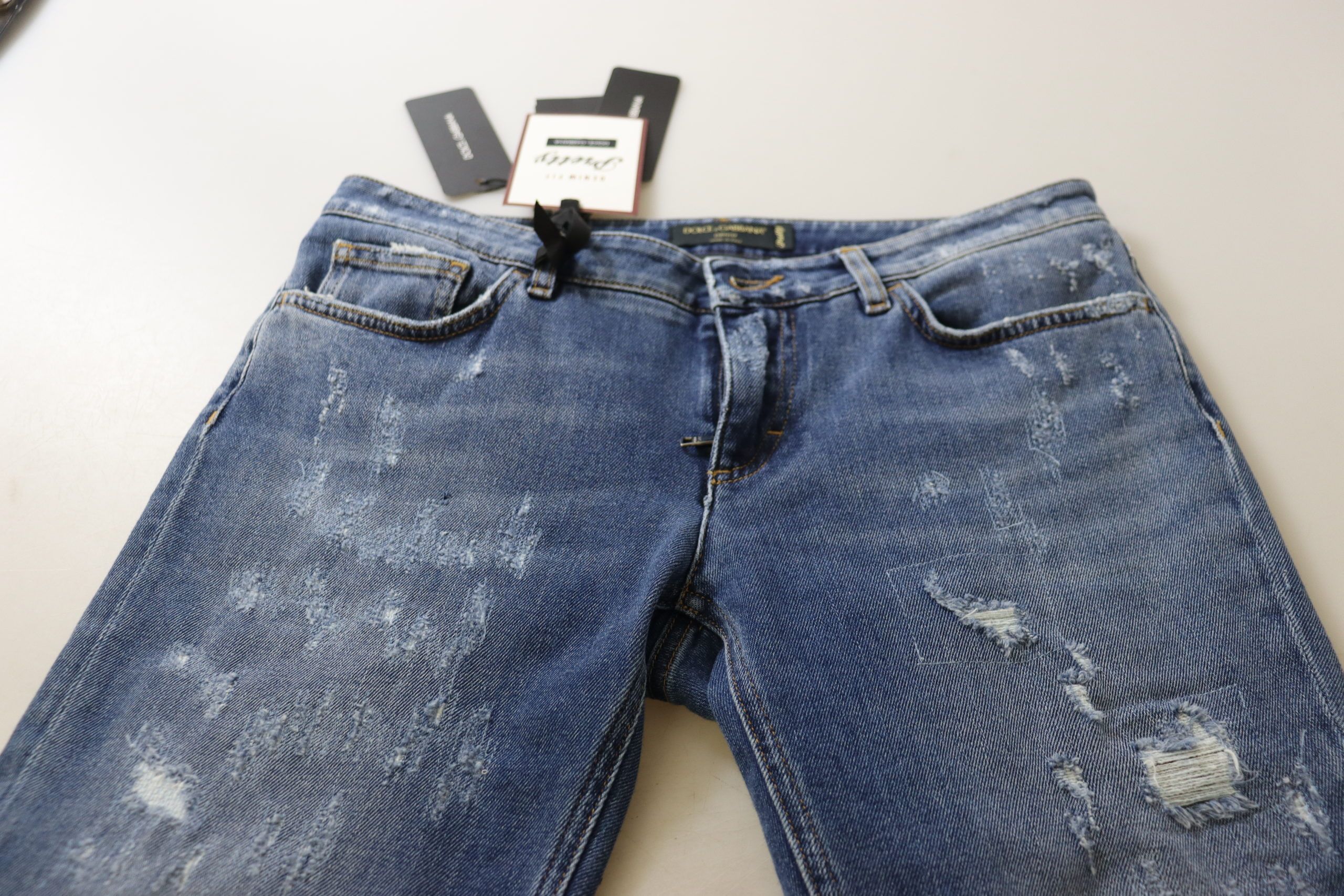Dolce & Gabbana Blue Washed Cotton Skinny Low Waist Denim Jeans - Image 5