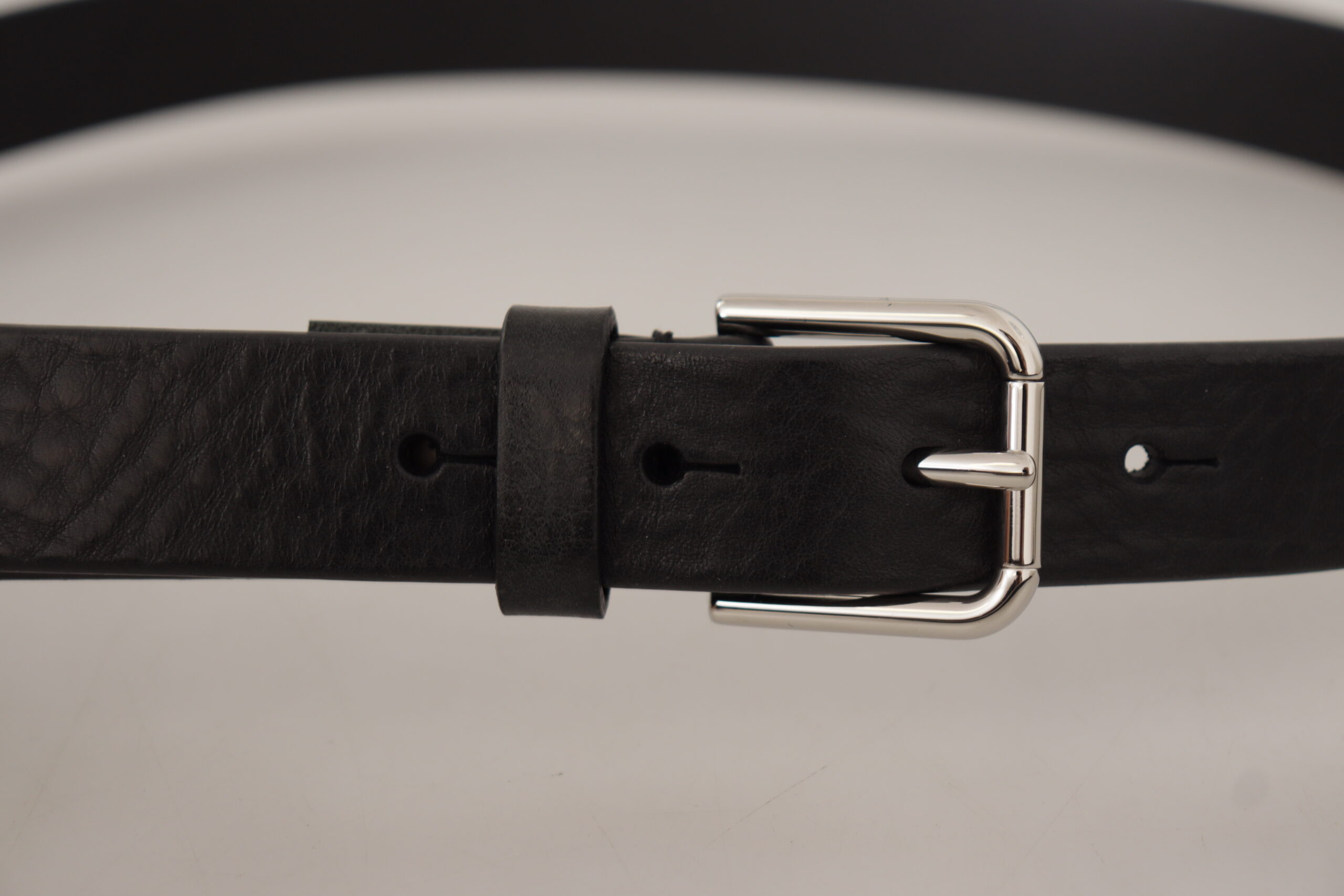 Dolce & Gabbana Black Calf Leather Silver Tone Logo Metal Buckle Belt - Image 6