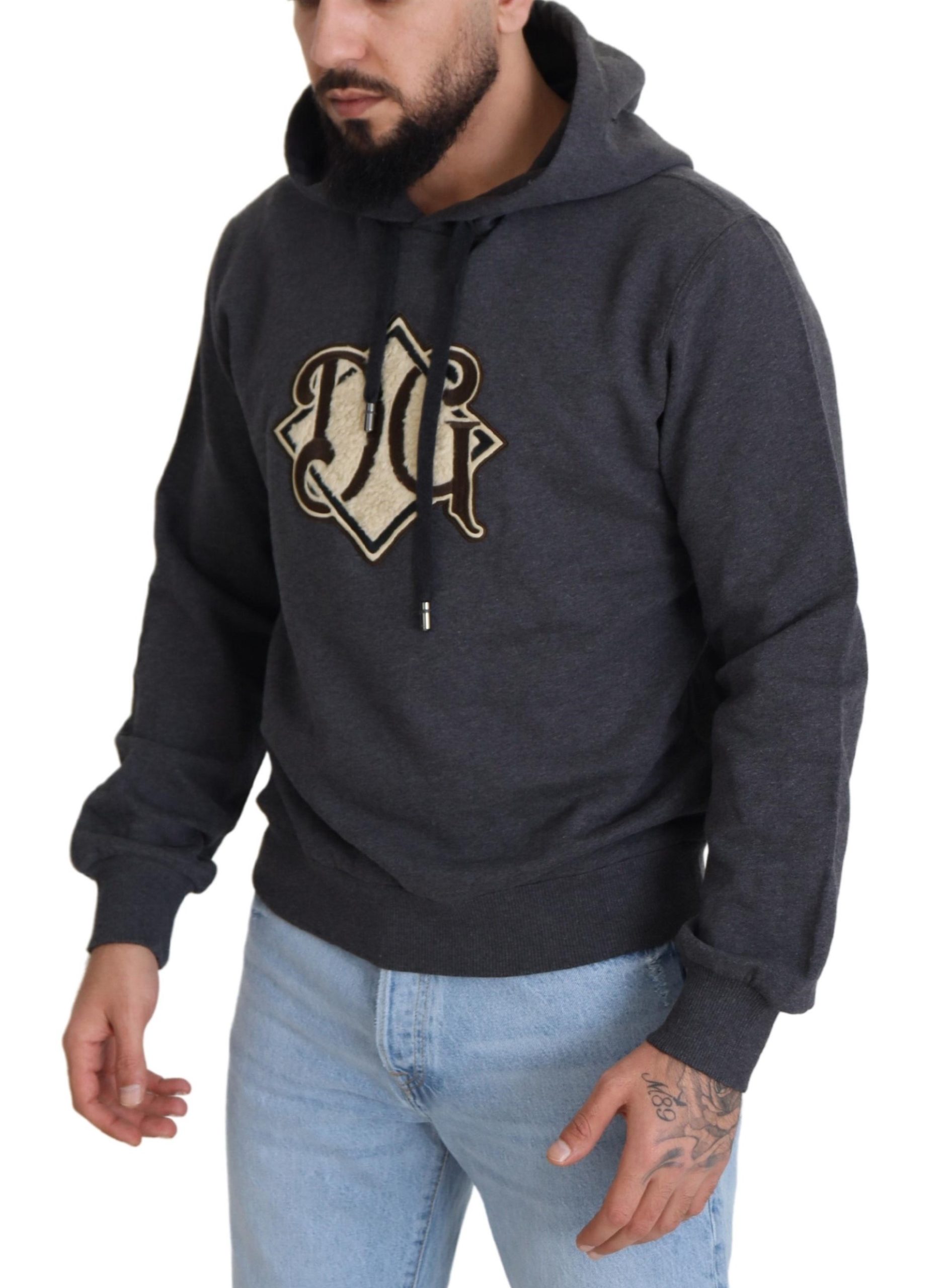 Dolce & Gabbana Gray Logo Cotton Hooded Sweatshirt Sweater - Image 2