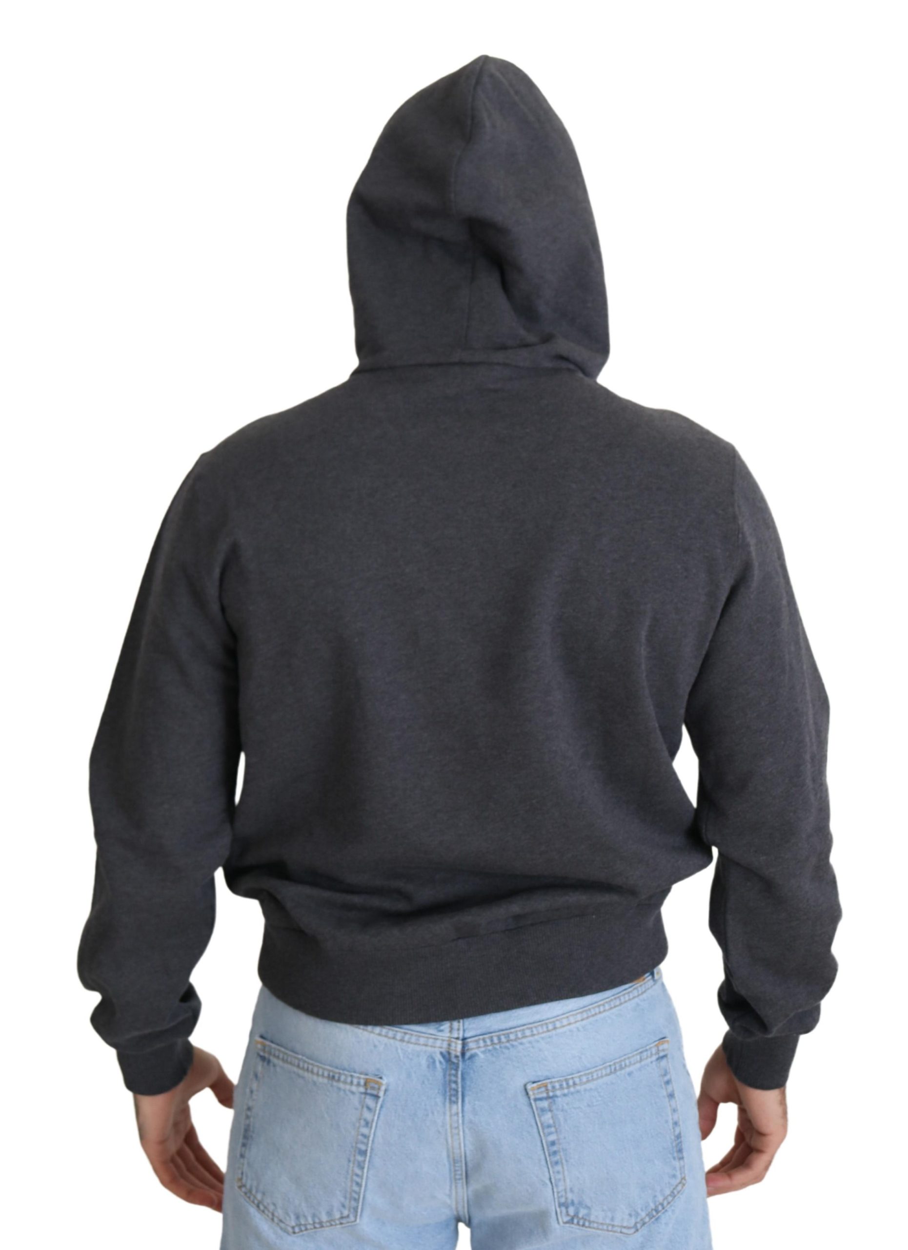 Dolce & Gabbana Gray Logo Cotton Hooded Sweatshirt Sweater - Image 3