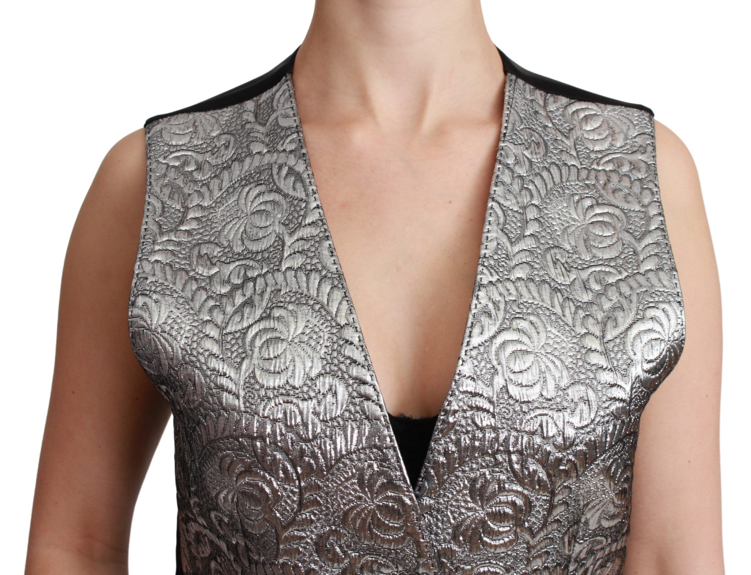 Dolce & Gabbana Silver Brocade Sleeveless Metallic Top - Image 5