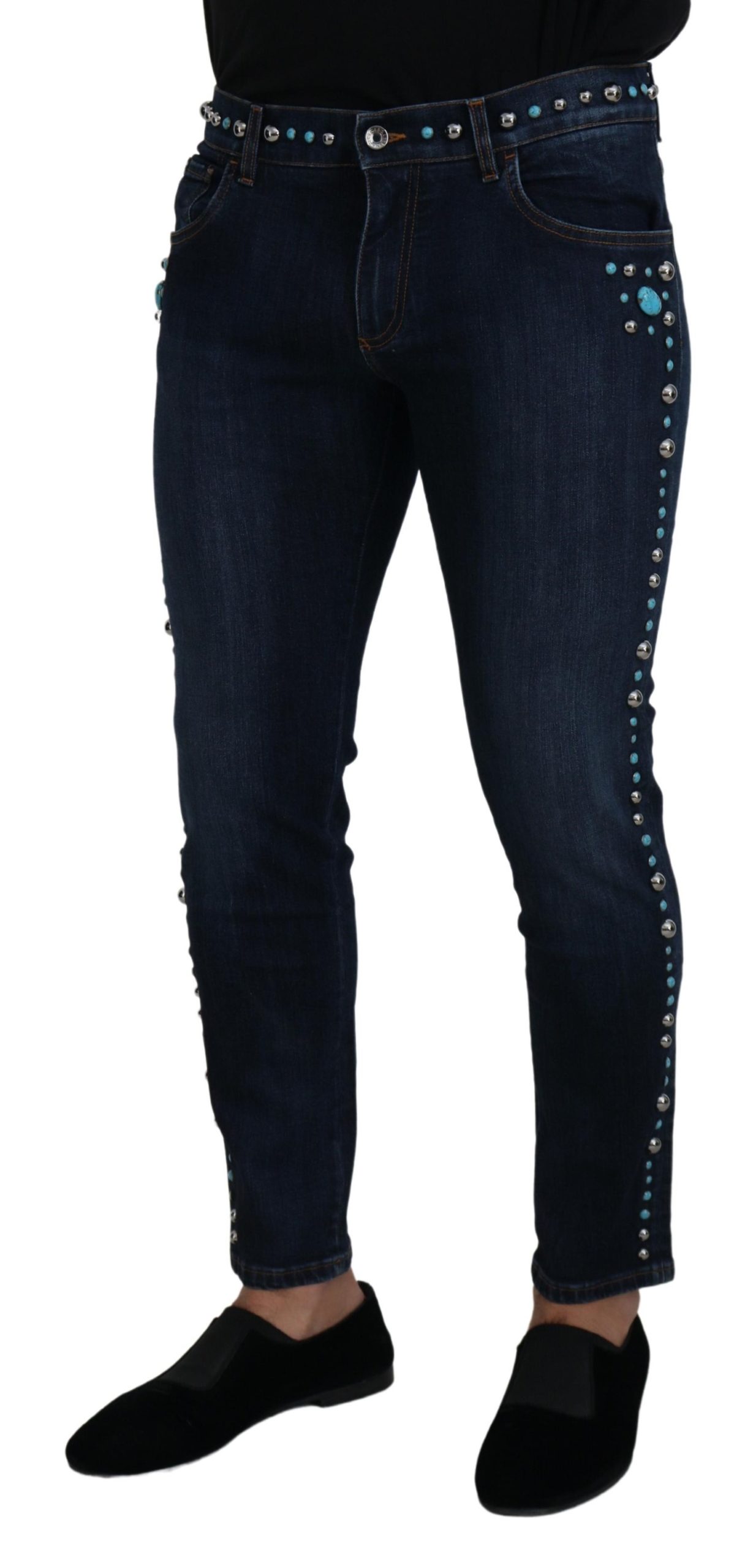 Dolce & Gabbana Blue Cotton Studded Low Waist Denim Jeans - Image 2