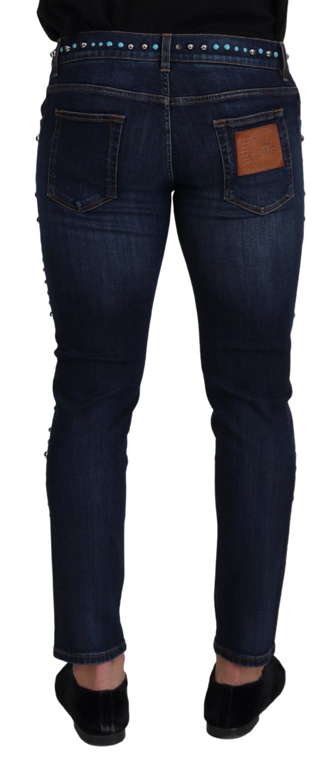 Dolce & Gabbana Blue Cotton Studded Low Waist Denim Jeans - Image 3