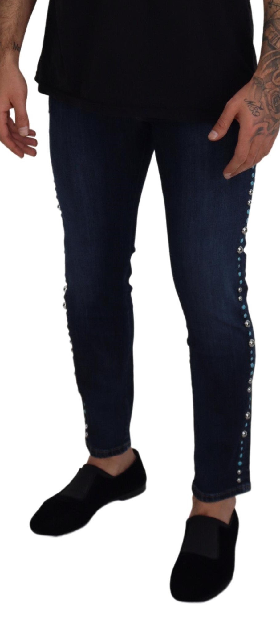 Dolce & Gabbana Blue Cotton Studded Low Waist Denim Jeans - Image 4