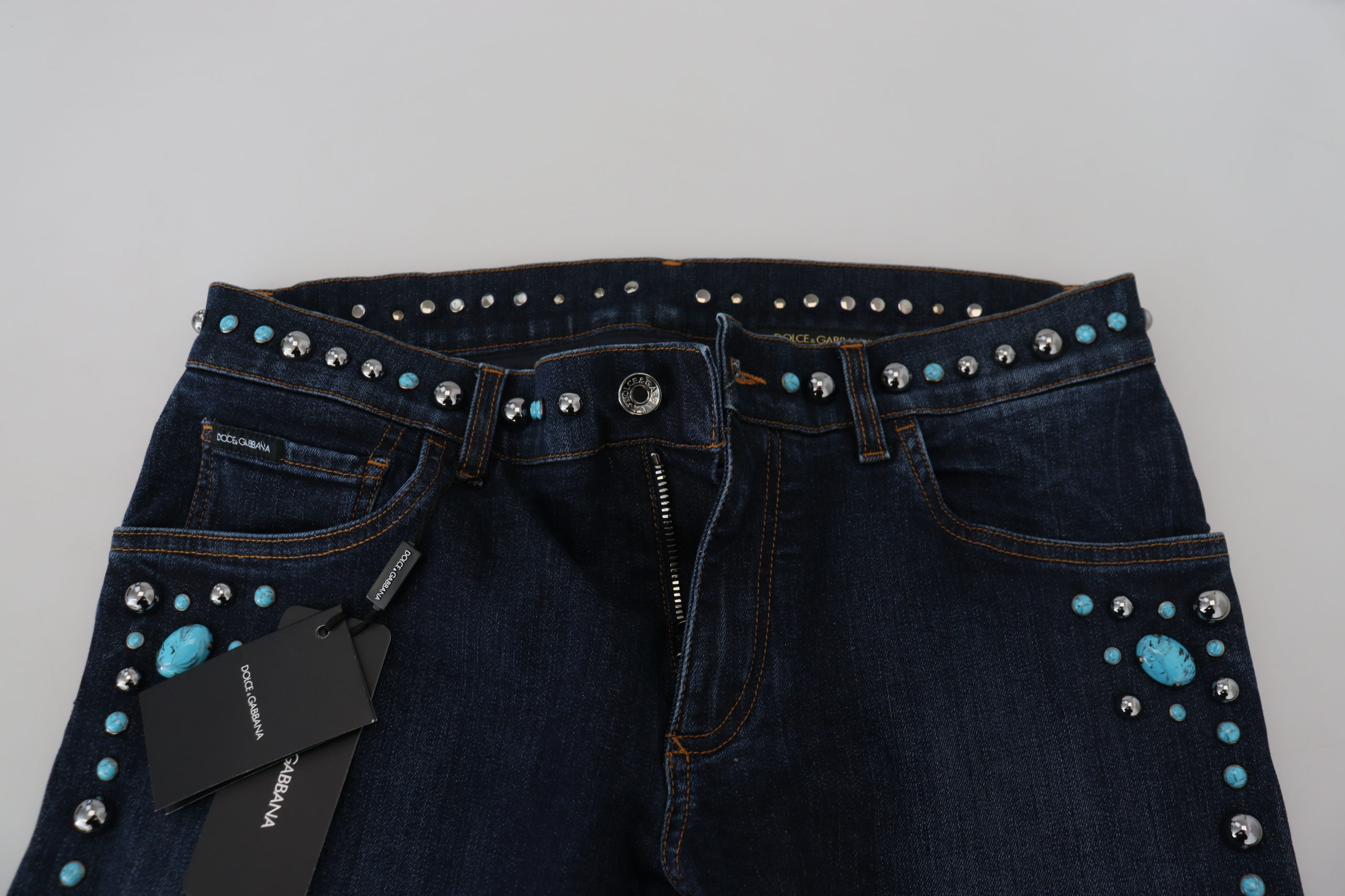 Dolce & Gabbana Blue Cotton Studded Low Waist Denim Jeans - Image 5