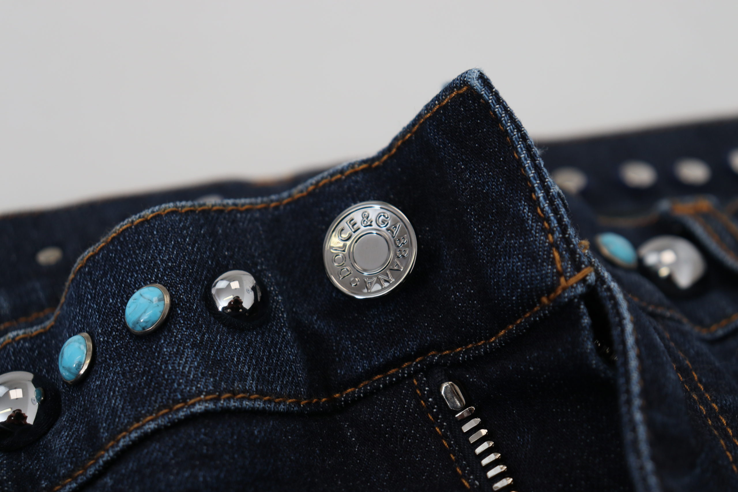 Dolce & Gabbana Blue Cotton Studded Low Waist Denim Jeans - Image 6