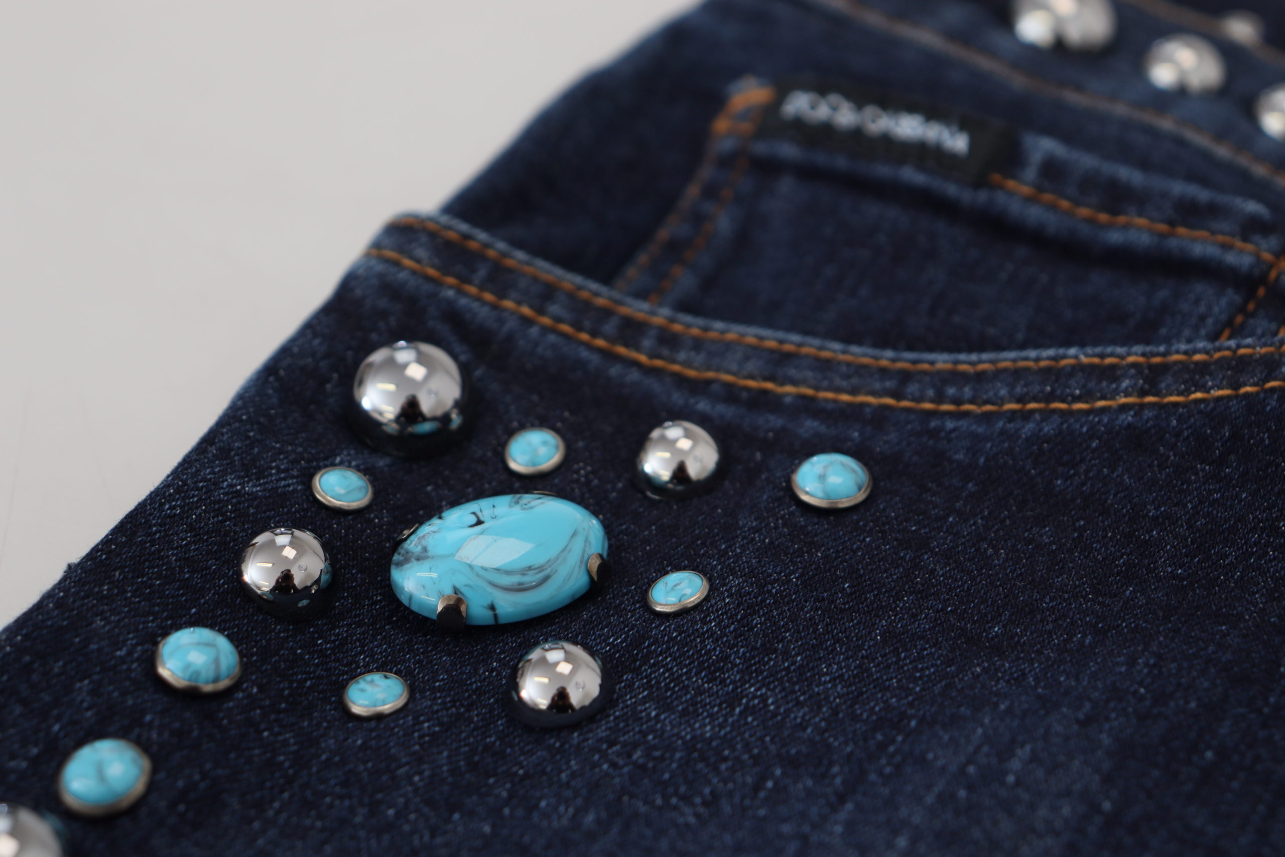 Dolce & Gabbana Blue Cotton Studded Low Waist Denim Jeans - Image 7