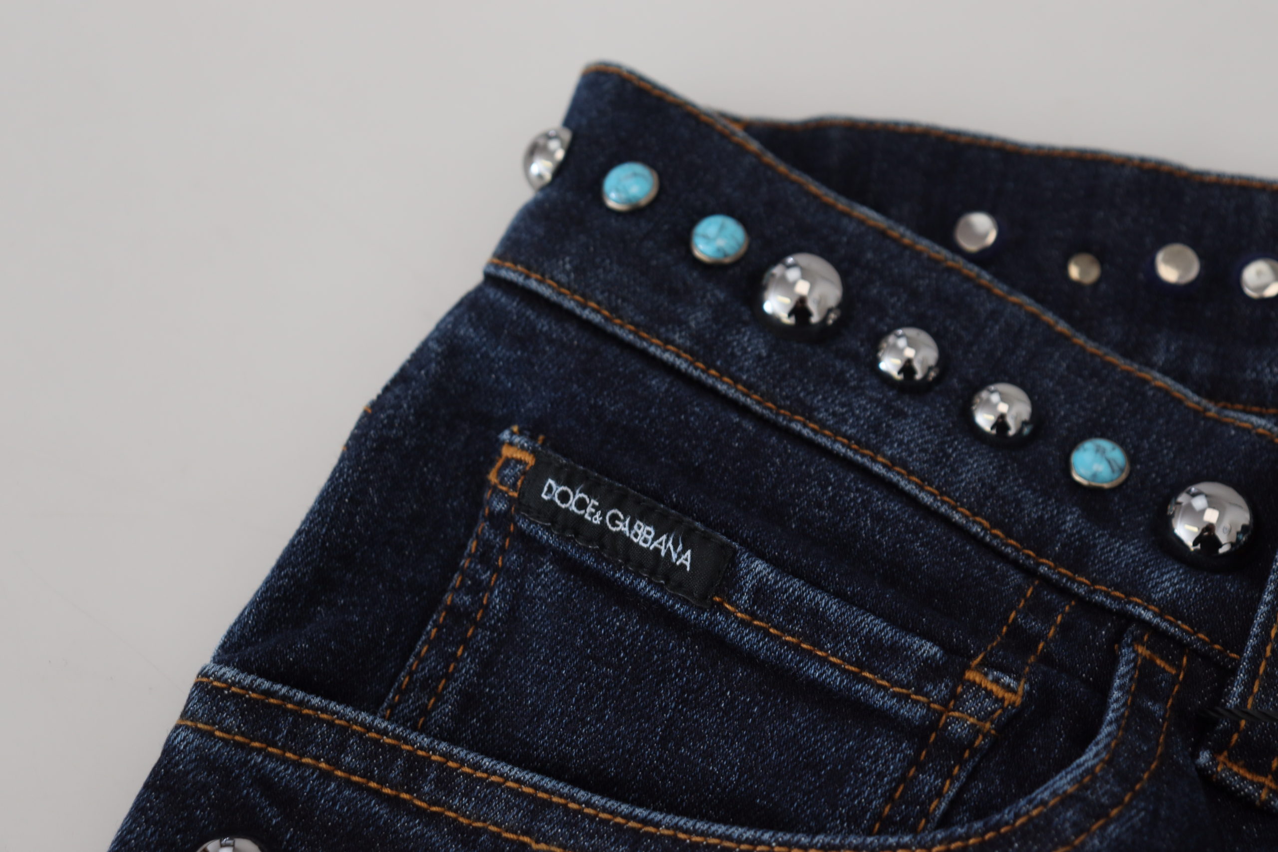 Dolce & Gabbana Blue Cotton Studded Low Waist Denim Jeans - Image 8