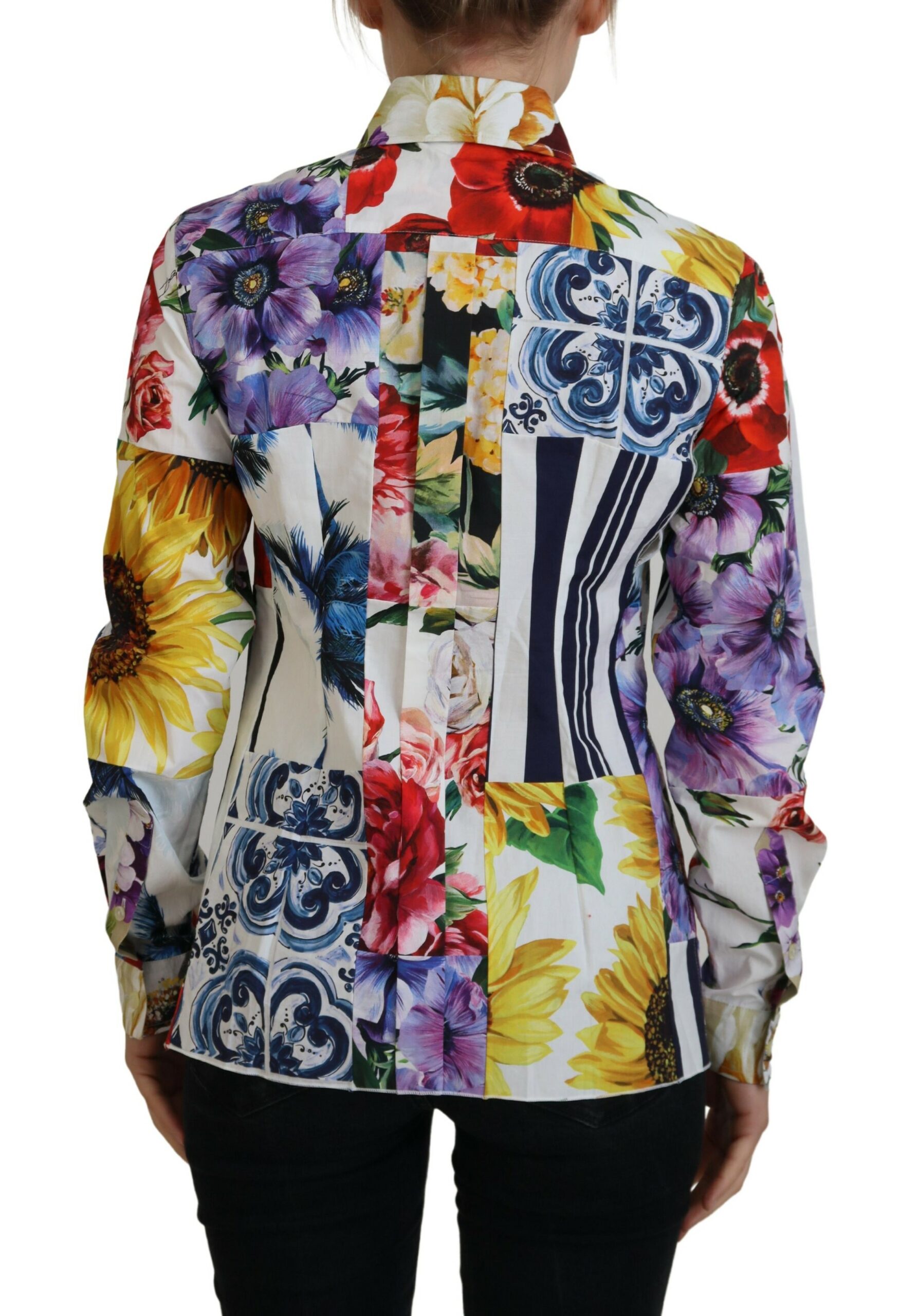Dolce & Gabbana Multicolor Floral Cotton Collared Blouse Top - Image 3
