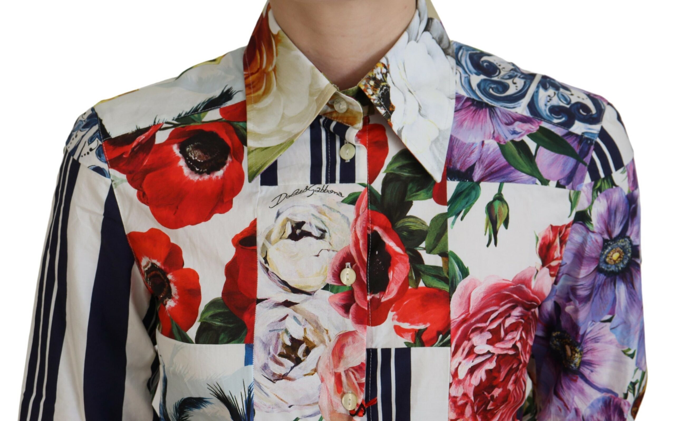 Dolce & Gabbana Multicolor Floral Cotton Collared Blouse Top - Image 4