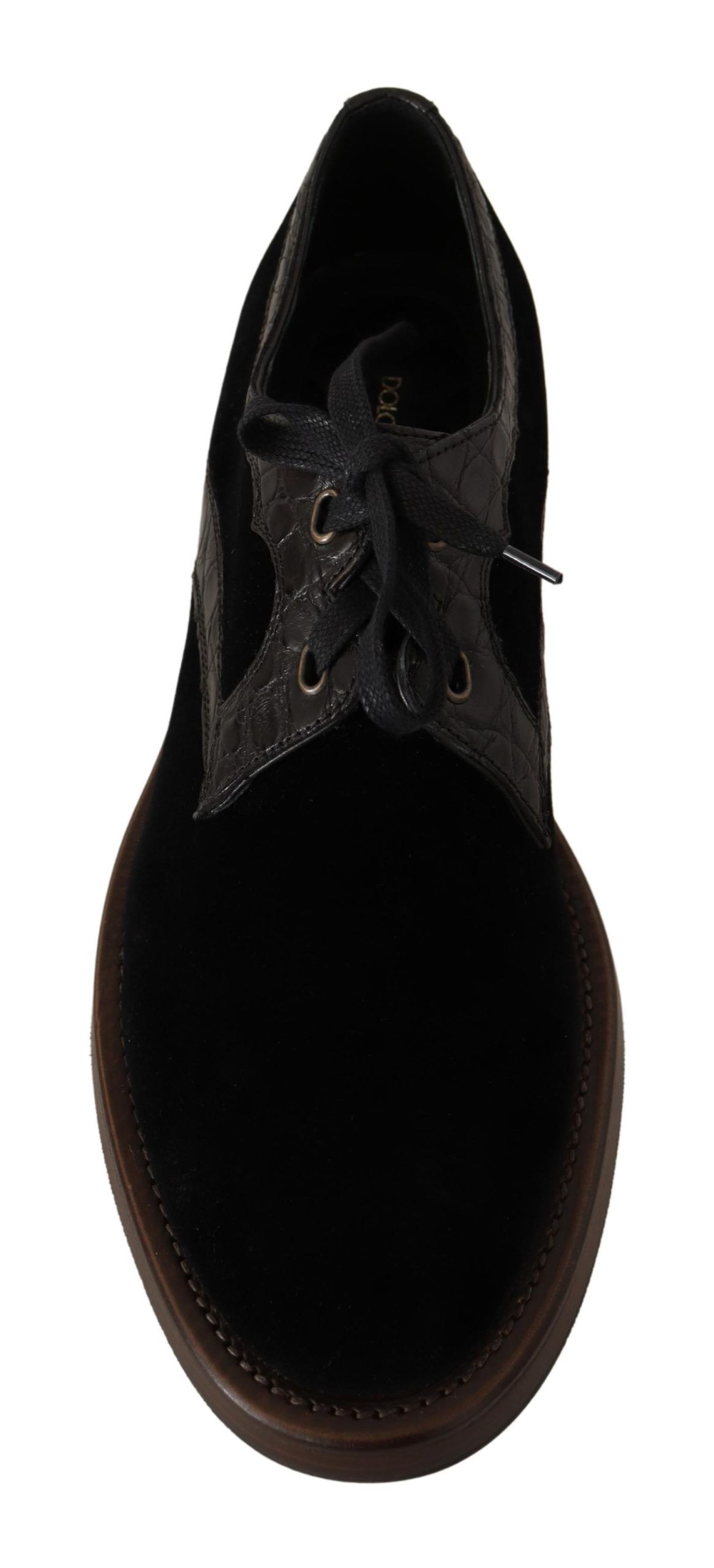 Dolce & Gabbana Black Velvet Exotic Leather Shoes - Image 6