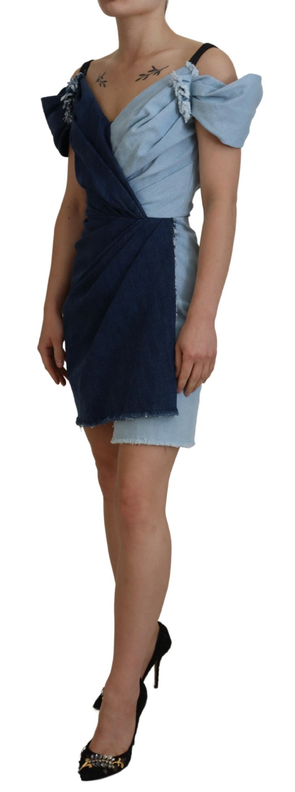 Dolce & Gabbana Two Tone Blue Patchwork Denim Mini Dress - Image 2