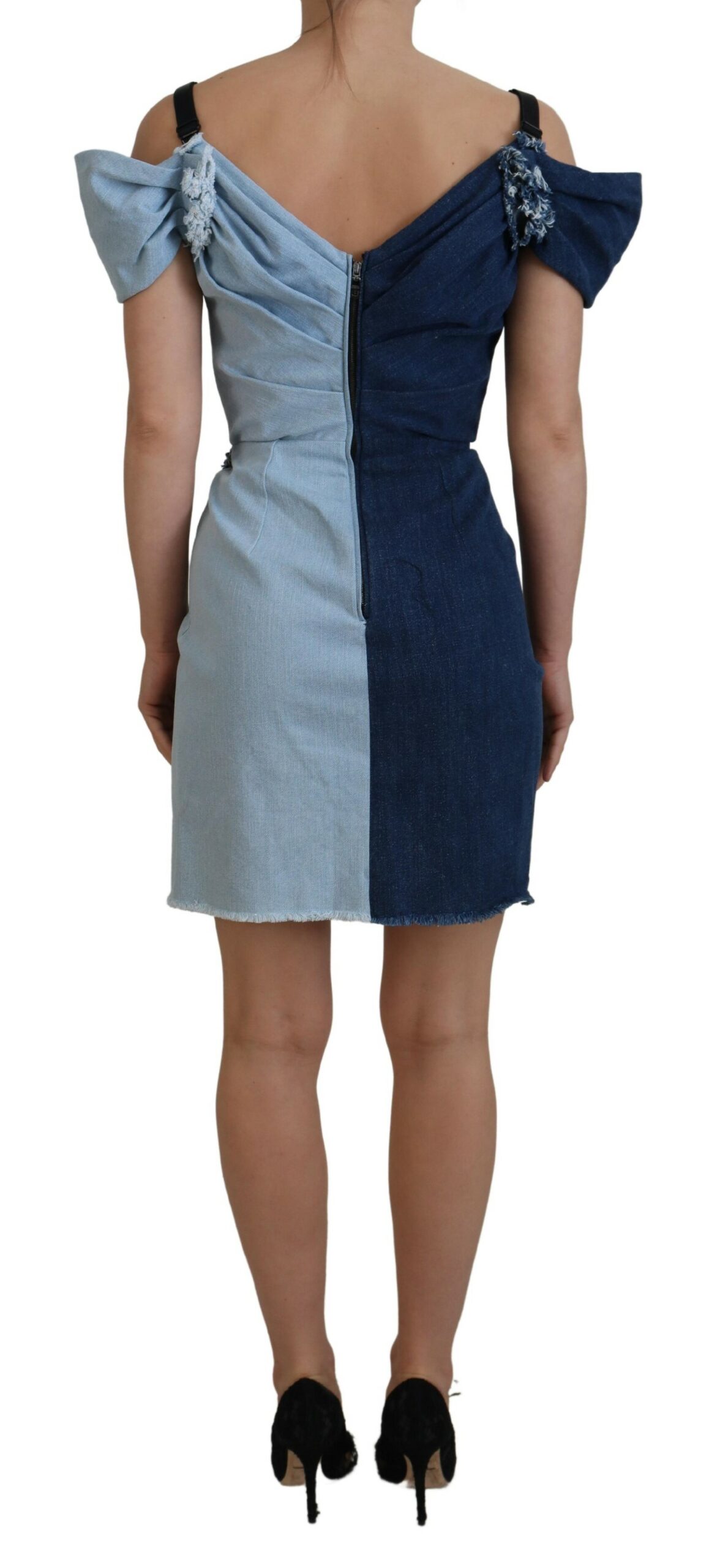 Dolce & Gabbana Two Tone Blue Patchwork Denim Mini Dress - Image 3