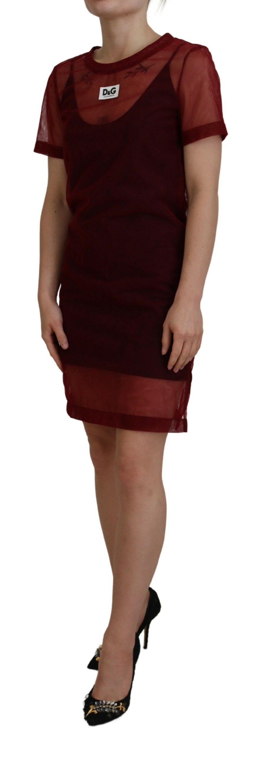 Dolce & Gabbana Maroon Nylon Two Layer Shift Mini Dress - Image 2