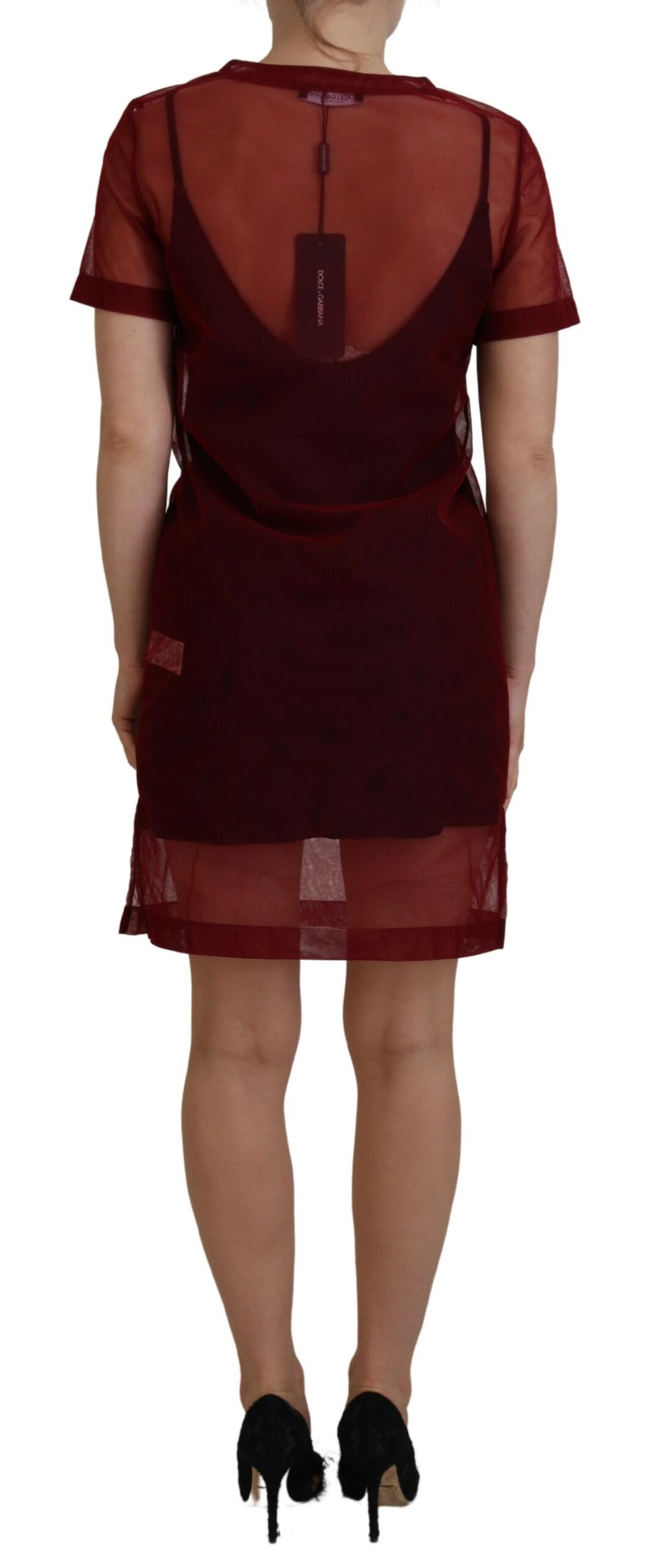 Dolce & Gabbana Maroon Nylon Two Layer Shift Mini Dress - Image 3