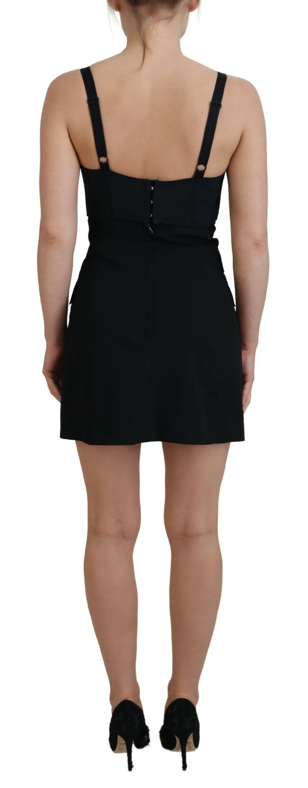 Dolce & Gabbana Black Fit Wool Stretch Sheath Mini Dress - Image 3