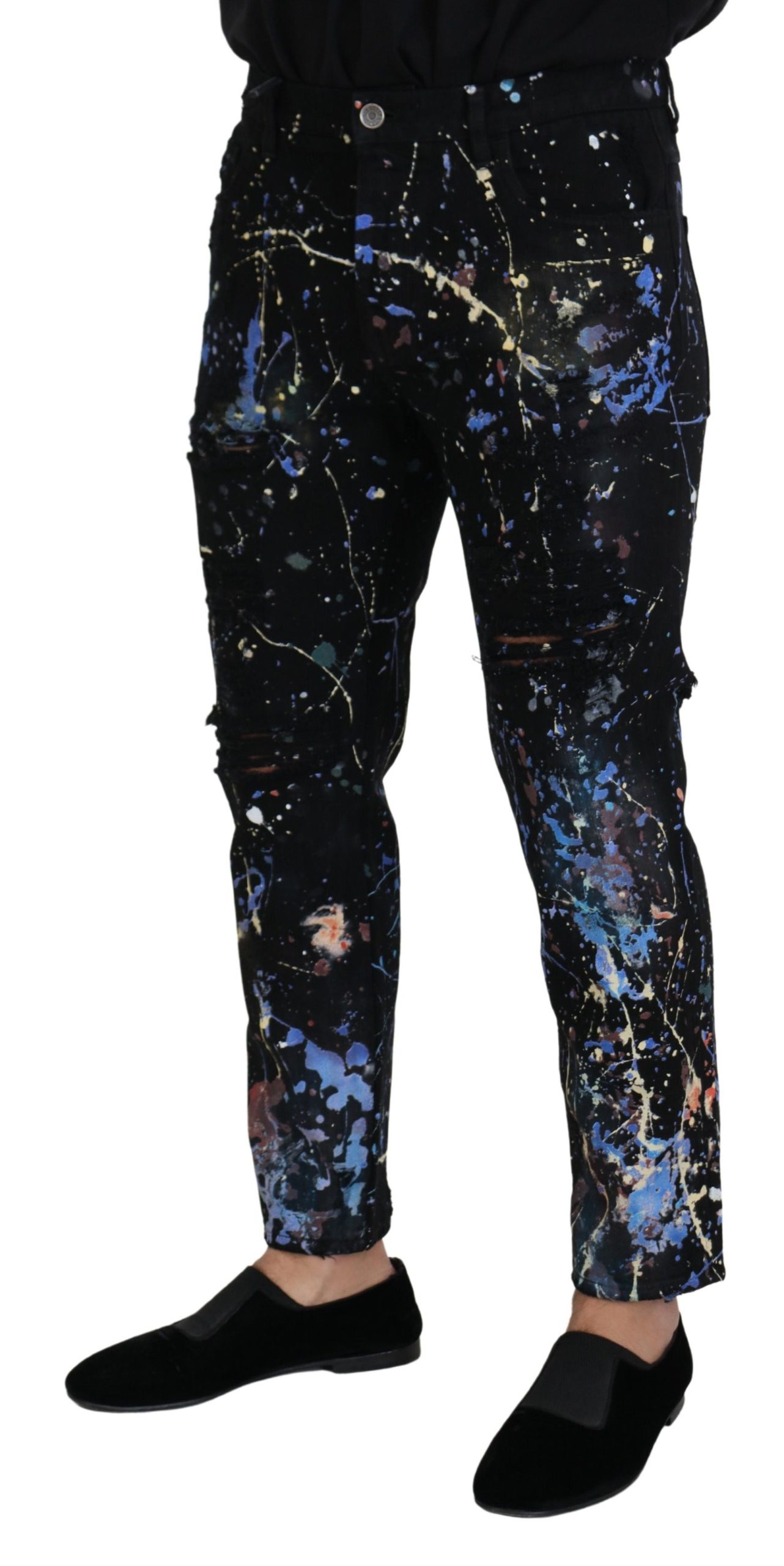 Dolce & Gabbana Black Cotton Color Splash Print Denim Jeans - Image 2